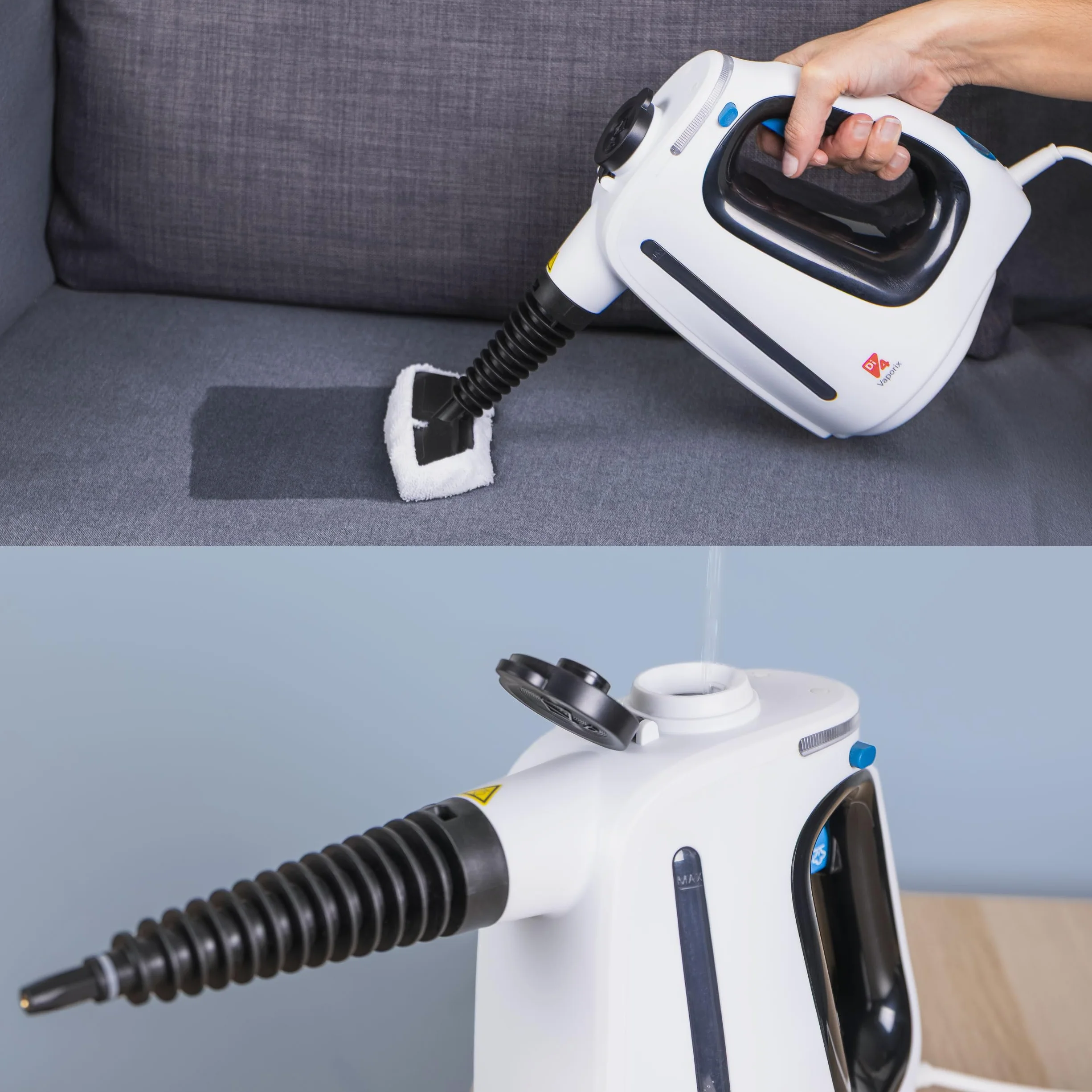 Limpiador a Vapor de Mano 1350W 32 g/min 30s Calentamiento 550 ml 9 Accesorios Manguera 3 m Vaporix