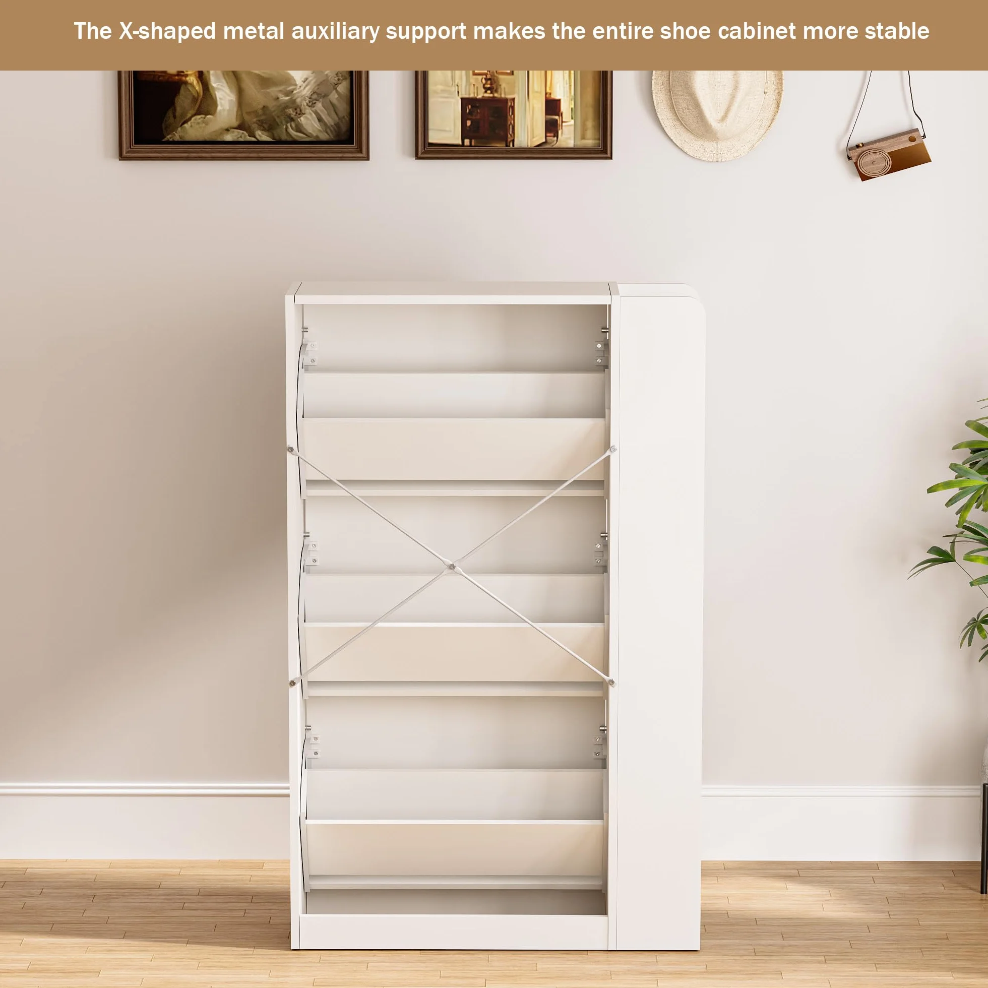 Mueble Zapatero 3 Puertas Zapatero Estrecho con 3 Compartimentos para 18-24 Pares de Zapatos, Armarios Zapatos para Sala de Estar, Pasillo de Entrada, 73,5x24x118cm Blanco