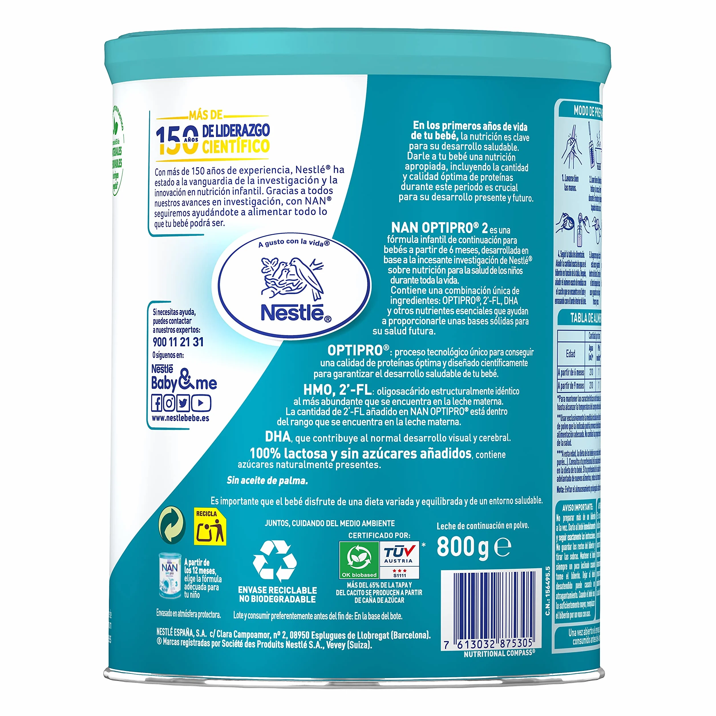 Nestlé NAN OPTIPRO 2 Leche de continuación en polvo 800g