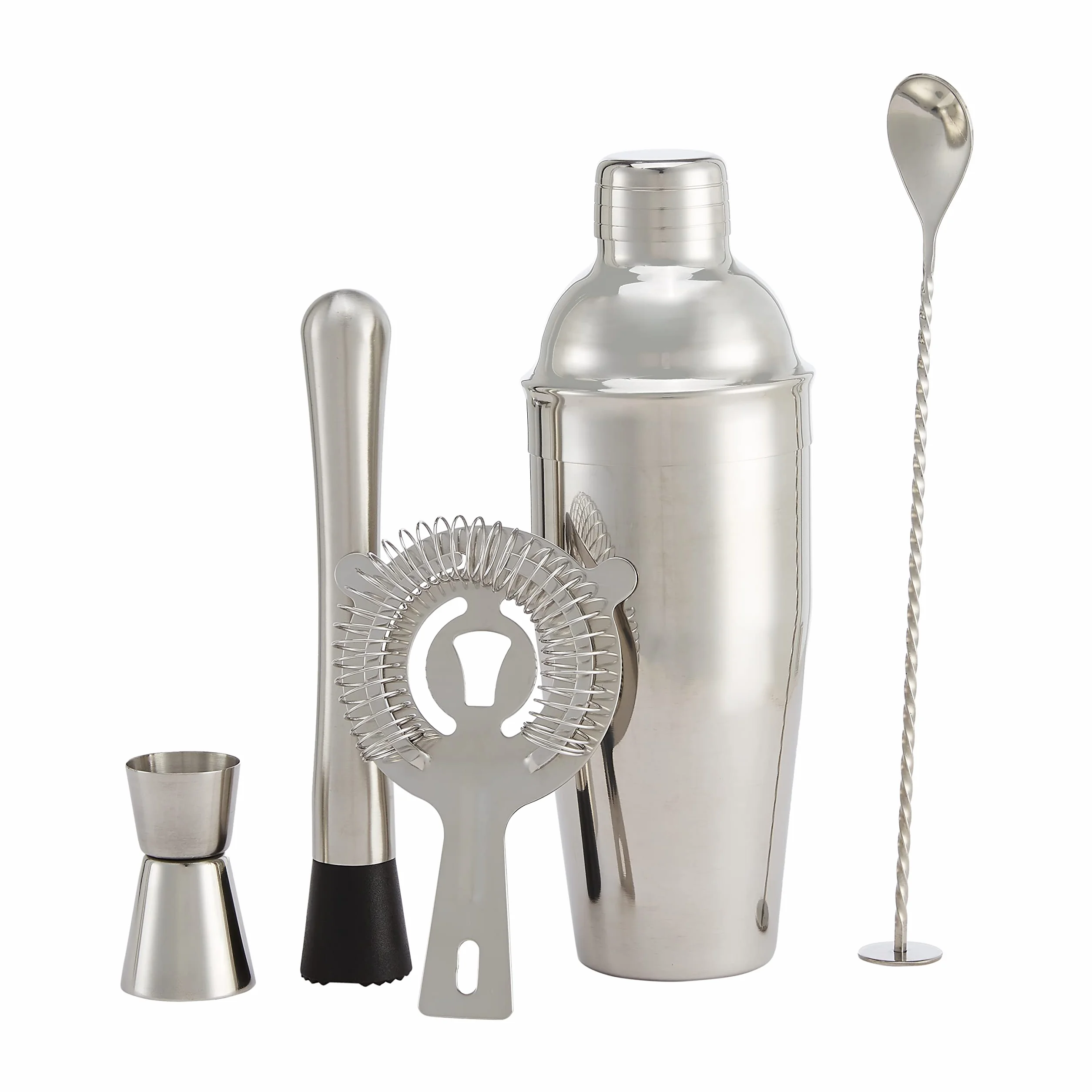 Amazon Basics juego de herramientas de bar acero inoxidable 710 ml coctelera cuchara mezcladora Jigger