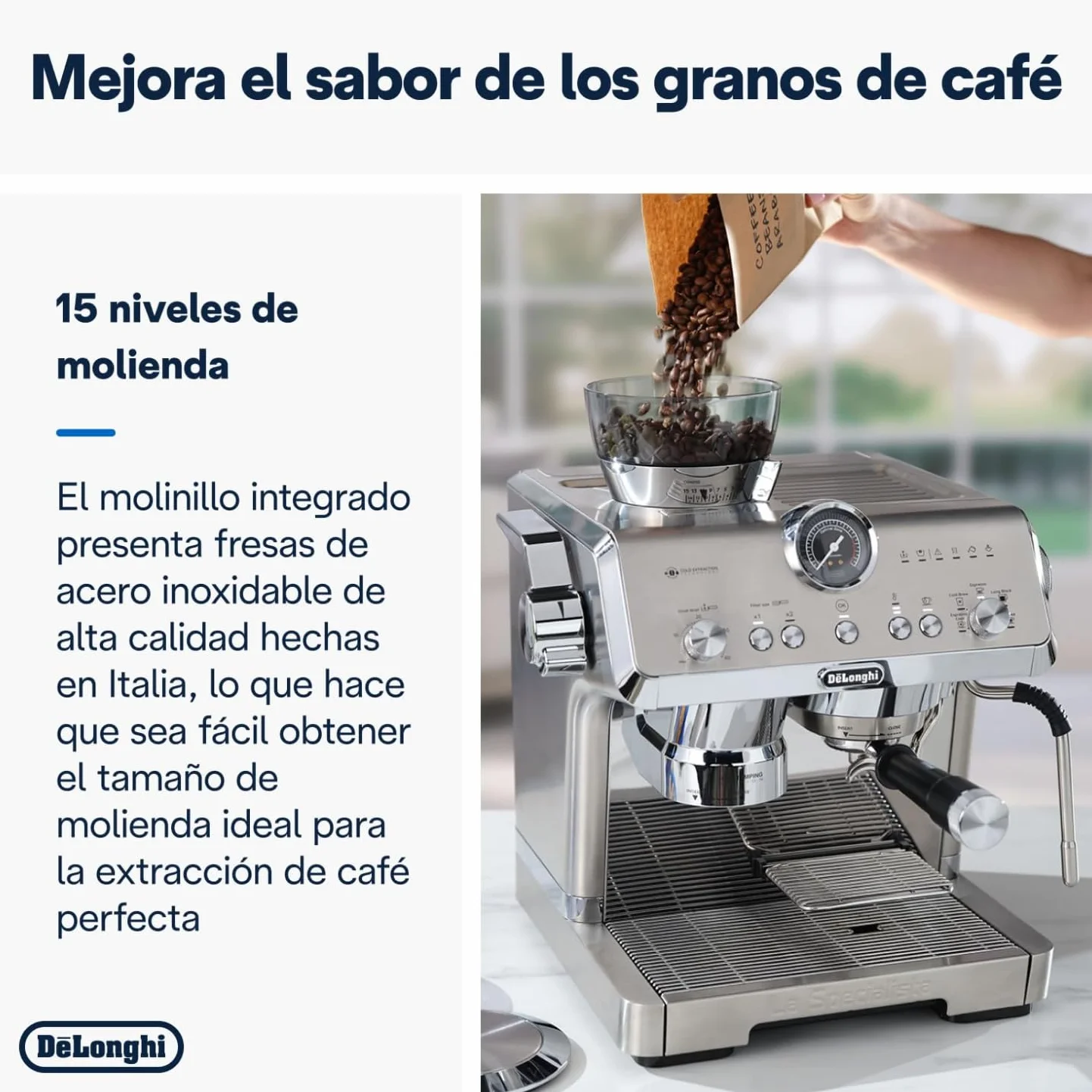 De'Longhi La Specialista Opera EC9555.M, Máquina de Café Espresso con Molinillo Integrado, Función Cold Brew, Incluida Varilla para Espumar Leche, Incluye Accesorios Welcome Set, 1550W, Metal