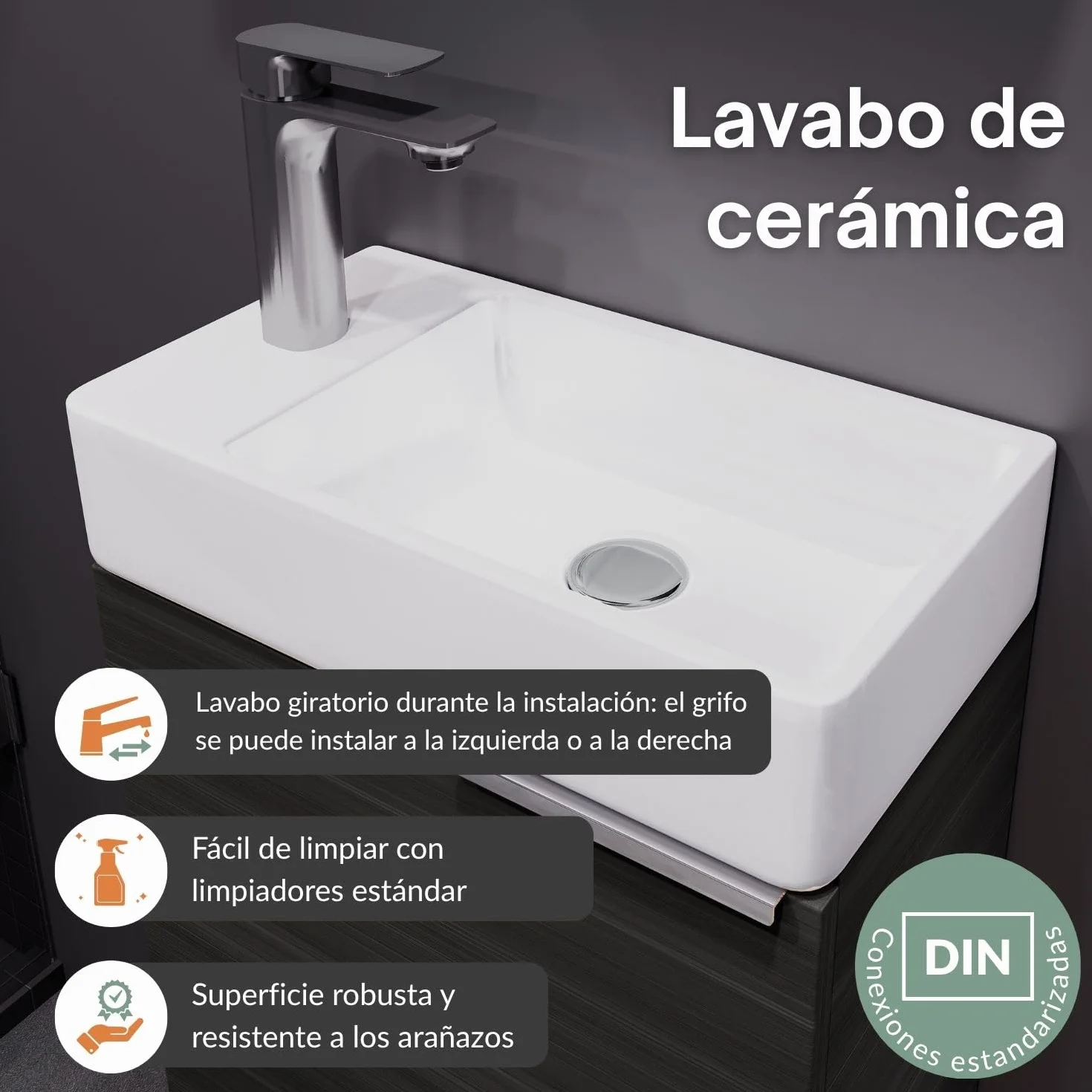 Planetmöbel Mueble baño con Lavabo 40 cm, Mueble bajo Lavabo para baños pequeños, Aseo de Invitados, Antracita