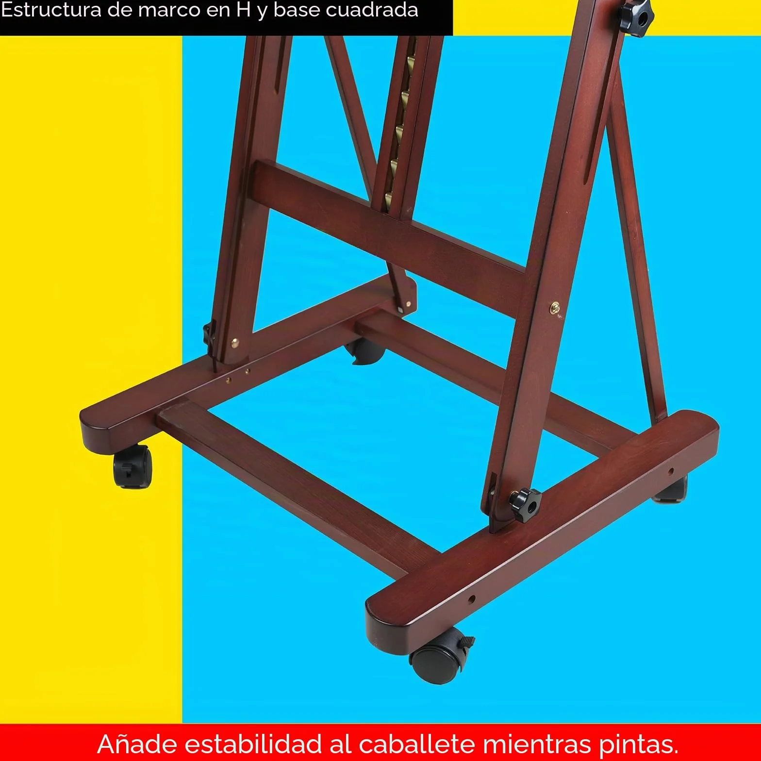 MEEDEN Caballete grande para artistas de estudio, capacidad para máximo lienzo de 48 pulgadas, caballete de madera de haya maciza con marco en H con bandeja de almacenamiento grande, soporte ajustable
