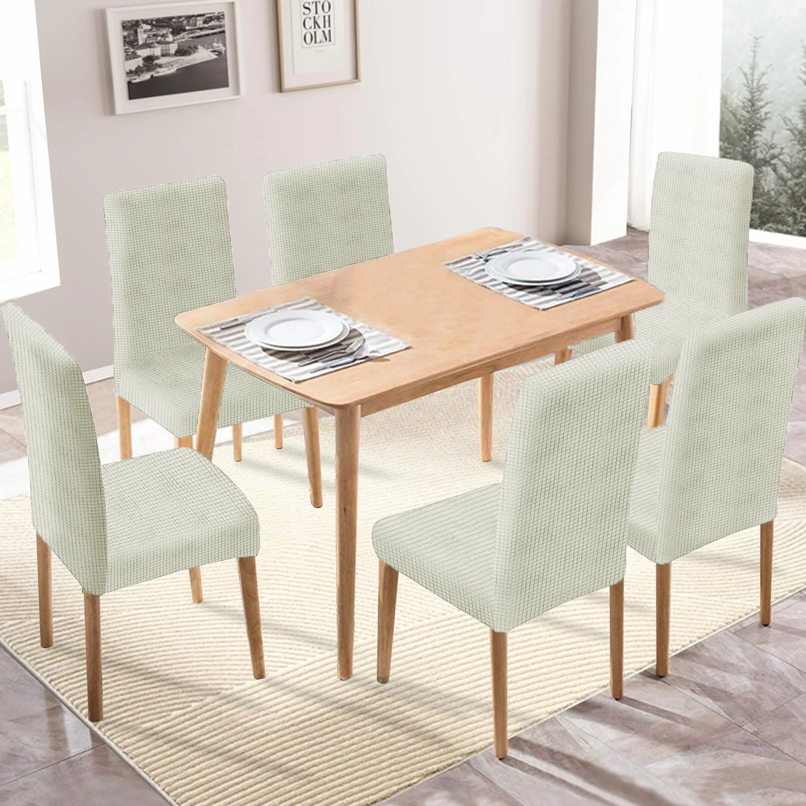 Ystyle Fundas Sillas De Comedor Pack 6, Fundas para Sillas Ajustables Elásticas Protectoras Lavables Blanco Natural