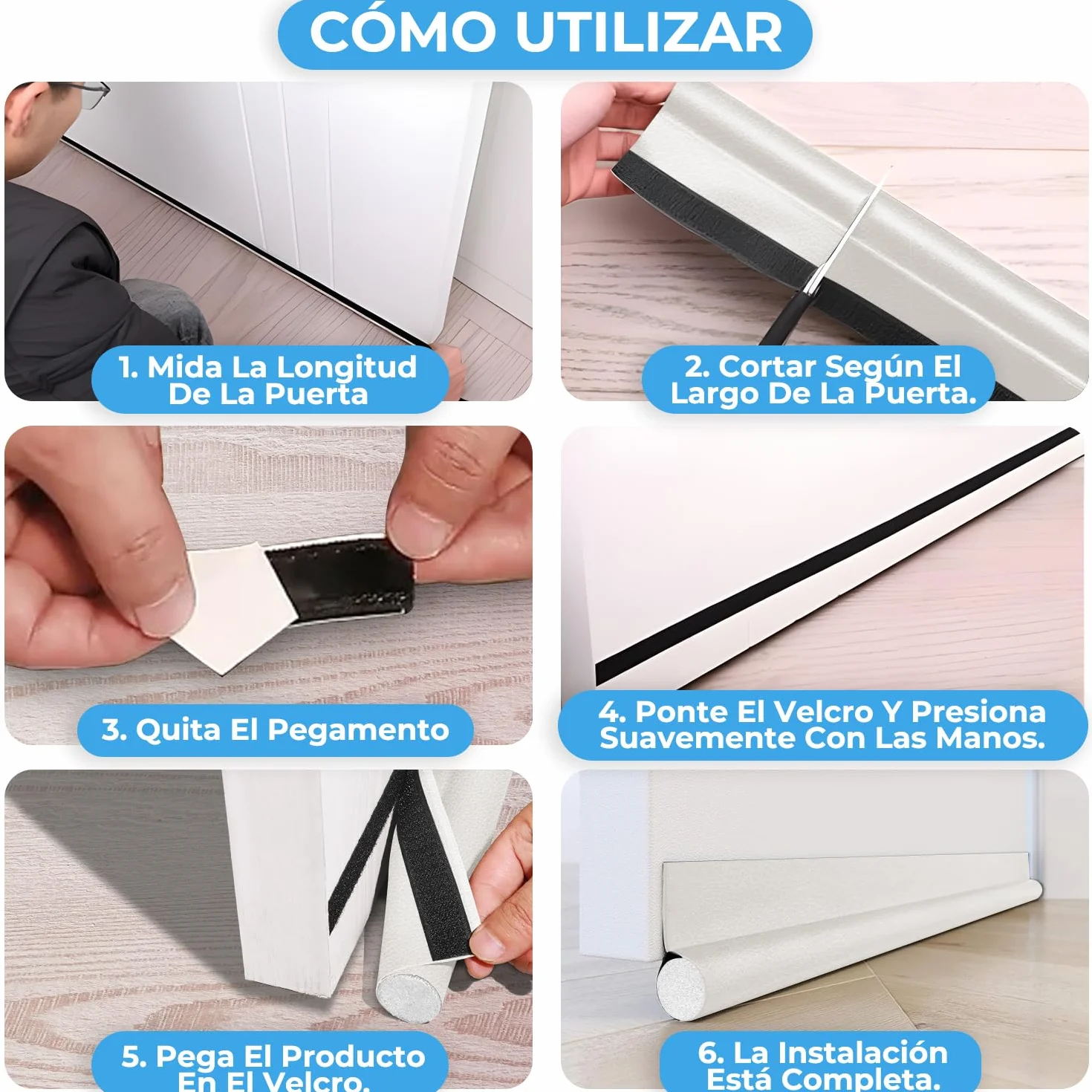 Burlete para Puertas 96 cm, Tope para Puertas, Burlete Bajo Puerta, Aislamiento Acústico, 3 Piezas Blanco