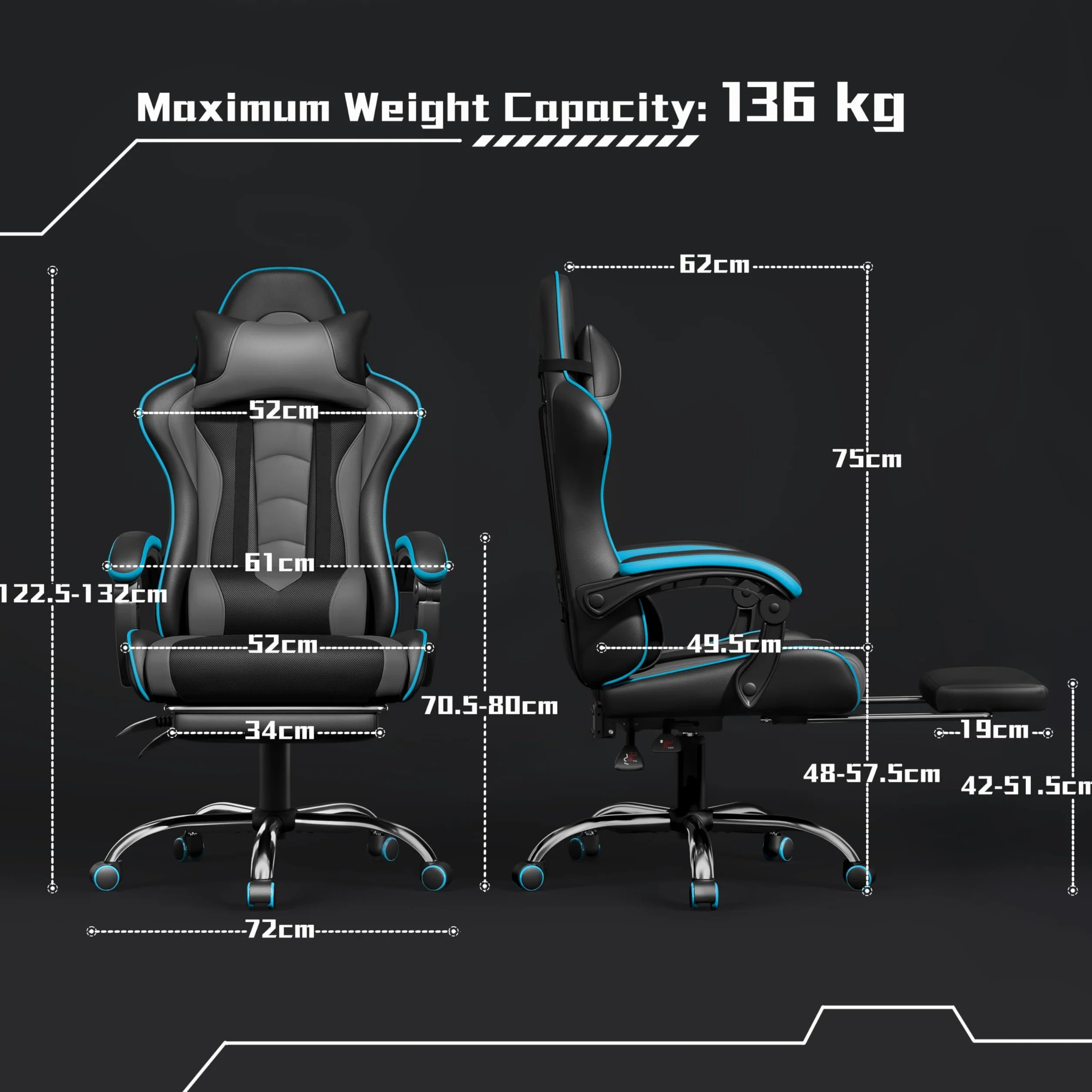 Yaheetech Silla de Oficina Ergonómica con Reposapies y Soporte Lumbar 136 KG Negro y Gris