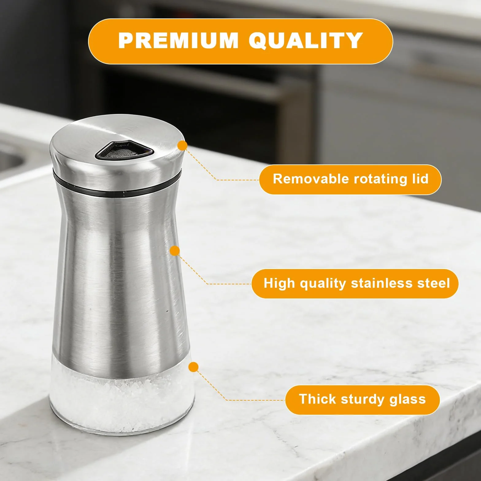 Salero y Pimentero de Cristal con Tapa Ajustable Acero Inoxidable Juego de Tarros de Especias para Cocina