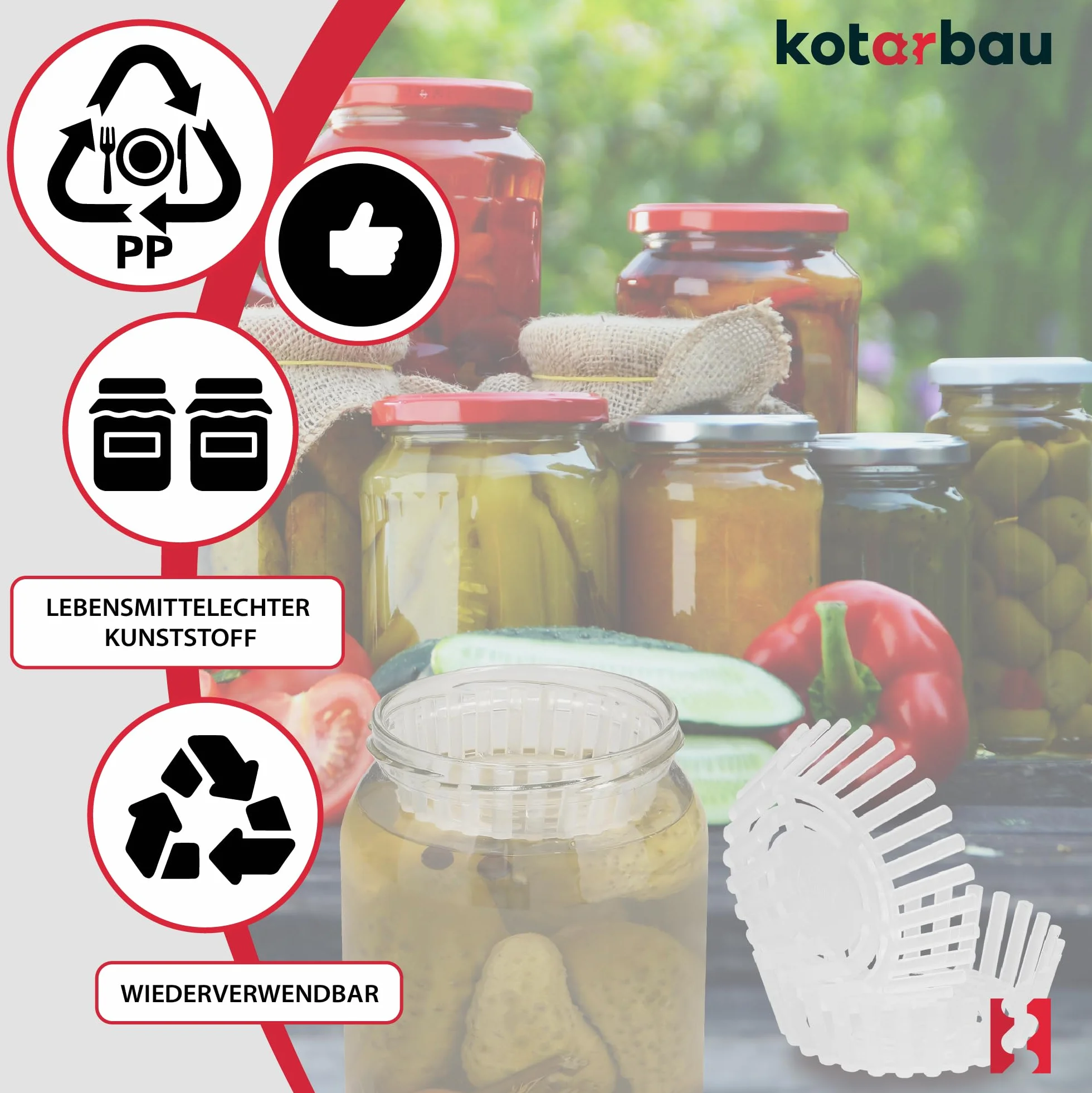 KOTARBAU® Set de 30 Unidades Pesos de Fermentación - Rejilla de Fermentación para Tarros - Polipropileno - 100 mm - Transparente - Accesorio para Conservas