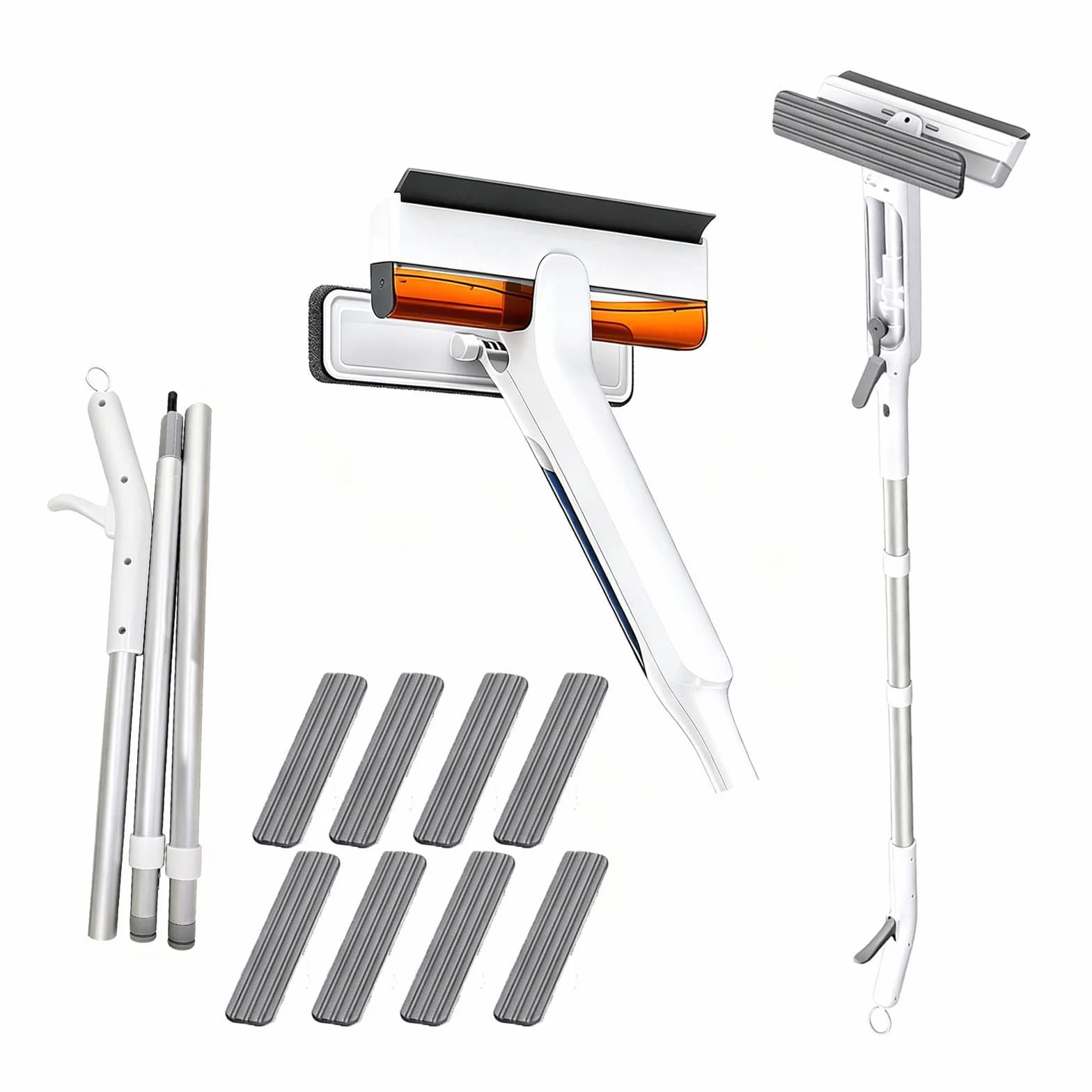 Limpiacristales 4 en 1 con Mango Telescópico de Ventanas con Depósito de Agua Residual Limpiacristales en Spray de Doble Cara Adecuado para Múltiples Escenarios