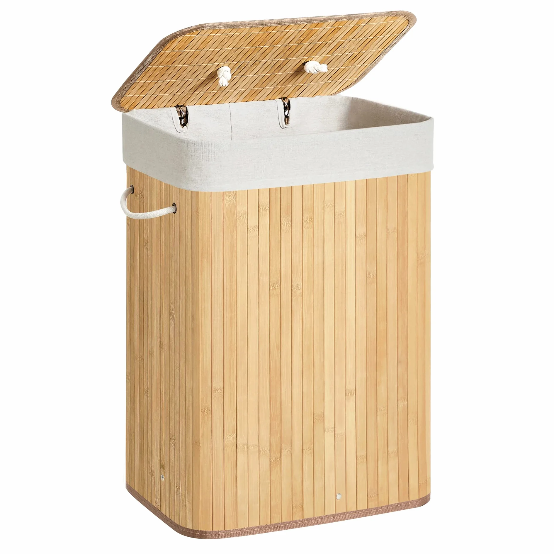 SONGMICS Cesto de la Ropa Sucia con Tapa 72 L Bambú Plegable con Bolsa Lavable Extraíble Natural LCB10Y