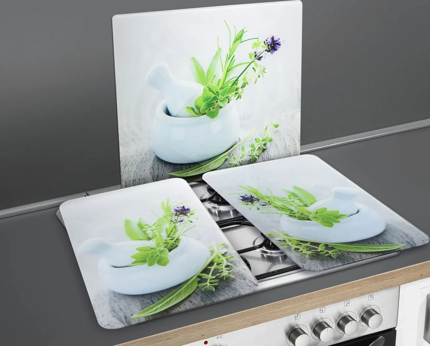 WENKO Placas protectoras cocina Mod Jardín de hierbas ajustable altura vidrio 30x52 cm juego 2