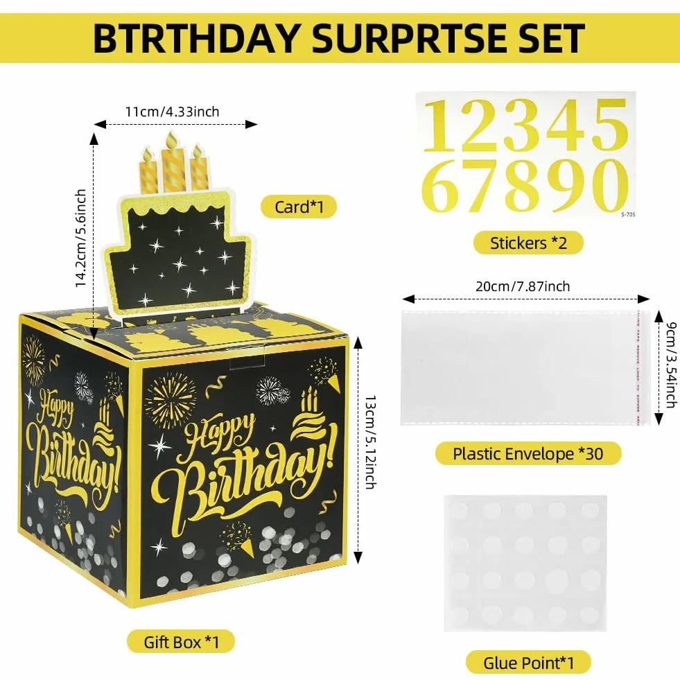 OFFCUP Caja Regalo Dinero Cumpleaños, Hucha Sorpresa con Tarjeta de Felicitación, Regalo Efectivo para Padres, Amantes, Niños (Negro)