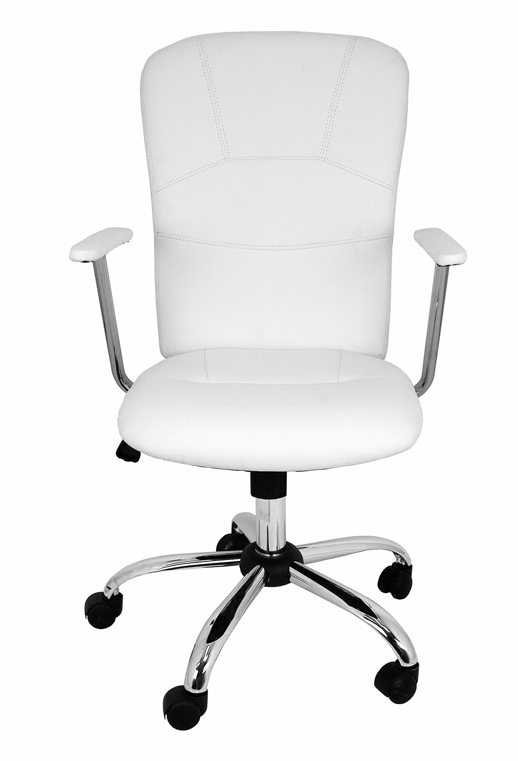 La Silla Española - Silla de Oficina o Estudio Estilo Director con reposabrazos, Respaldo tapizado y Base cromada con Ruedas deslizantes, Color Blanco, Modelo Medinaceli, 47x44x109 cm