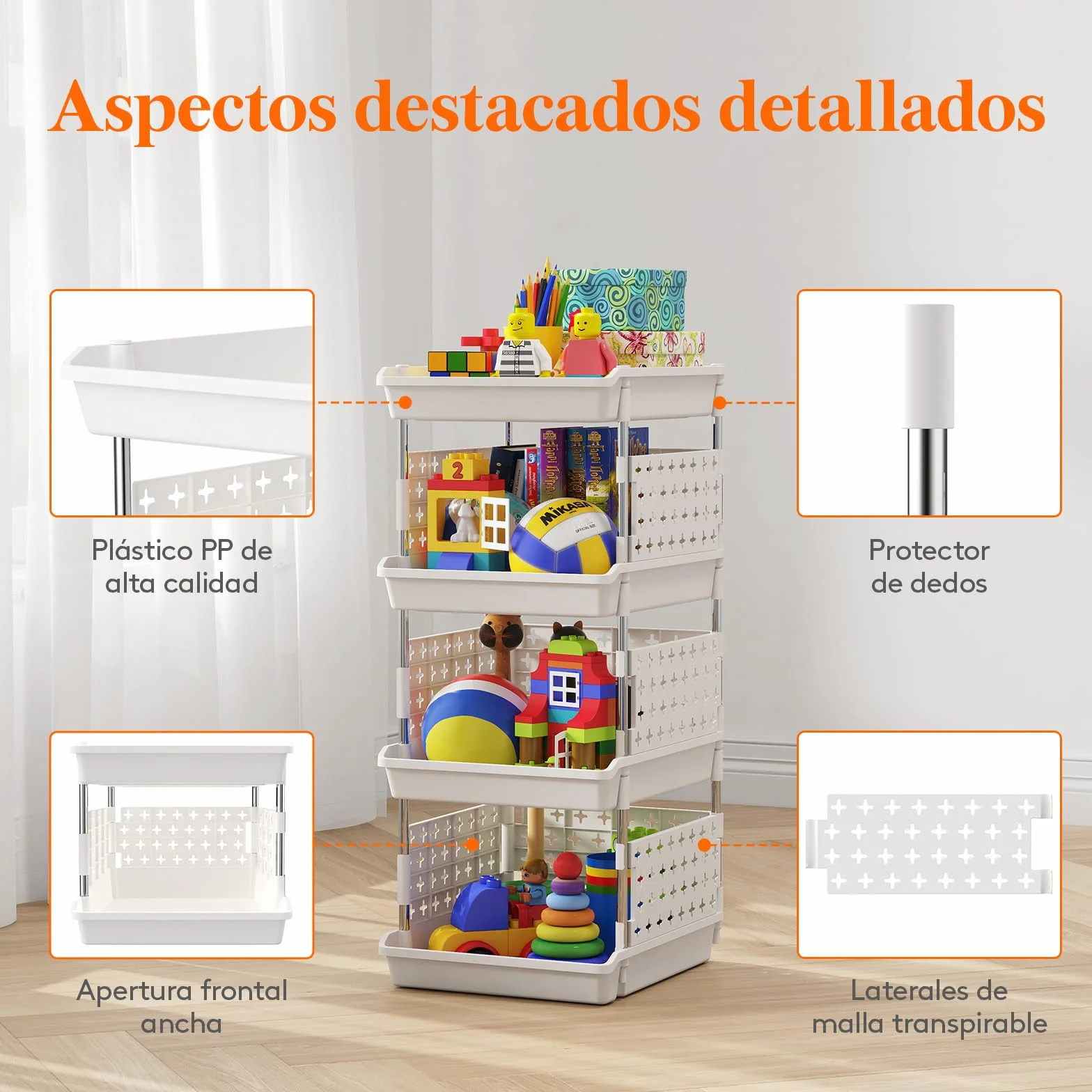 Lifewit Cestas Apilables de Almacenamiento, Carrito de Plástico de Niveles para Cajones para Armario y Fruteros de Cocina, Organizador de Almacenamiento, 100.1 cm, Blanco, 100.1 Niveles