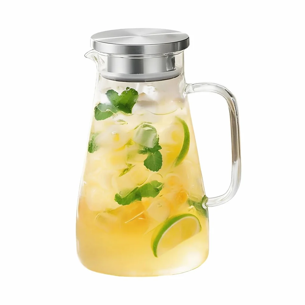 Jarra Agua Cristal con Tapa Jarra Agua Nevera para Té Helado Leche Jugo Bebida Uso Dual de Agua Caliente y Fría,1.4L