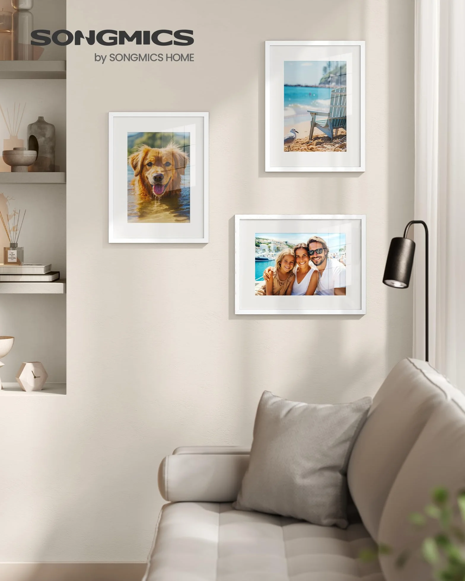 SONGMICS Marcos de Fotos 30 x 40 cm, Portafotos de Pared, Tablero MDF, con Clavos sin Rastro, Juego de 3, Blanco RPF057WZ01