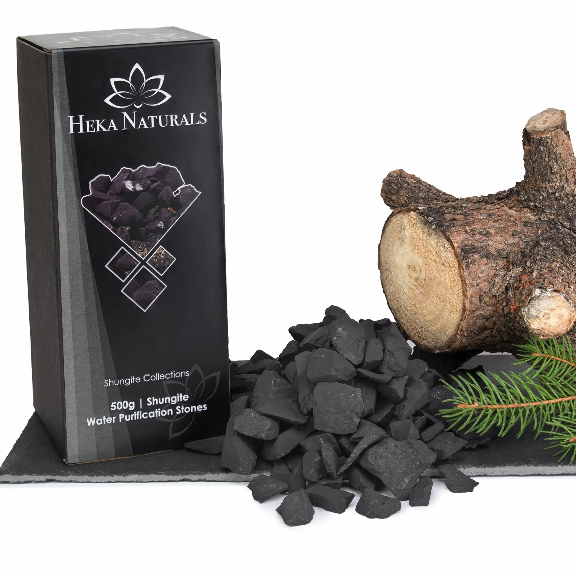 Heka Naturals Shungit Minerales Naturales Piedras de Agua | 500g - Cristales Filtro de Agua Potable - Chakra Espiritual Piedras Curativas - Agua Purificación Mineralización y Detoxificación