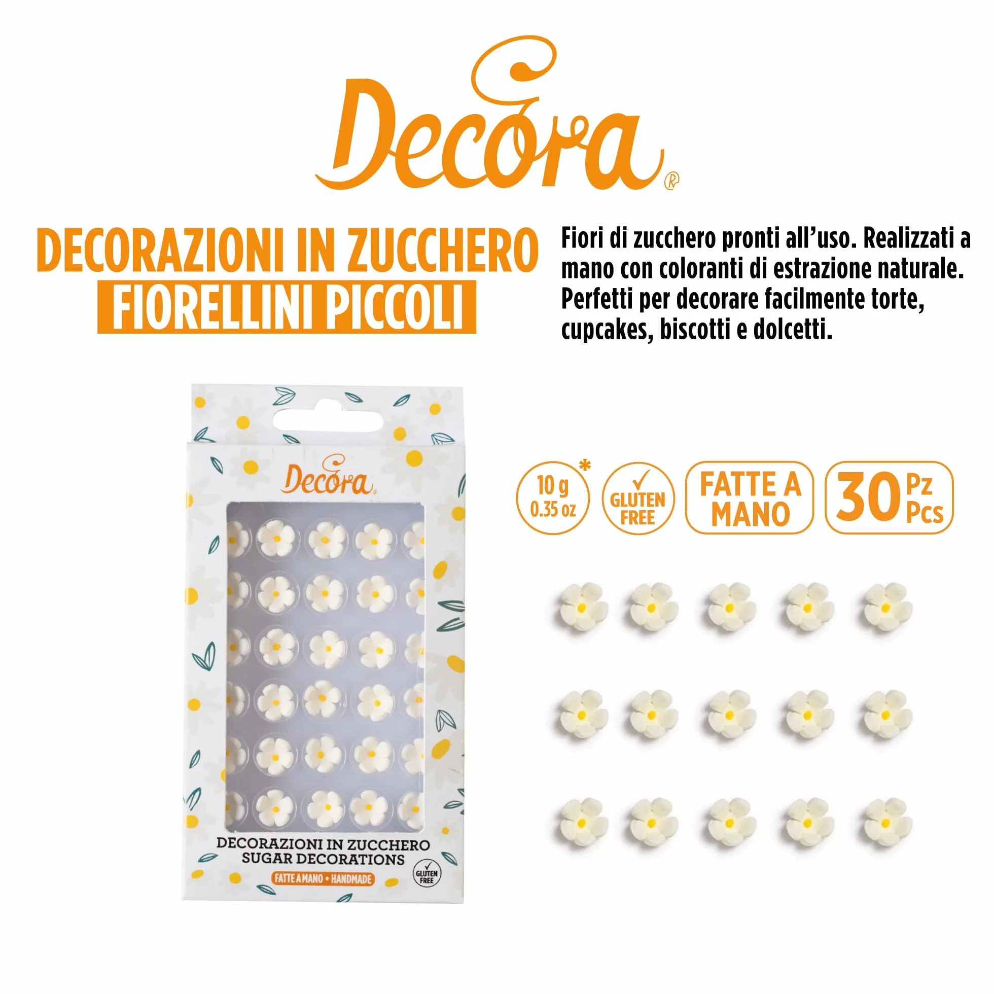 Decora Flores pequeños blancas de azúcar hechas a mano, 30 unidades para decorar pasteles