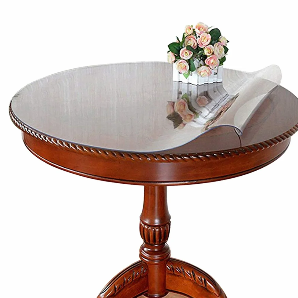 Mantel Redondo de PVC Impermeable 2 mm de Grosor Dia.90 cm Cubierta de Mesa Redonda anticaliente Mantel de PVC Transparente para Cocina Comedor Muebles de Madera Cubierta