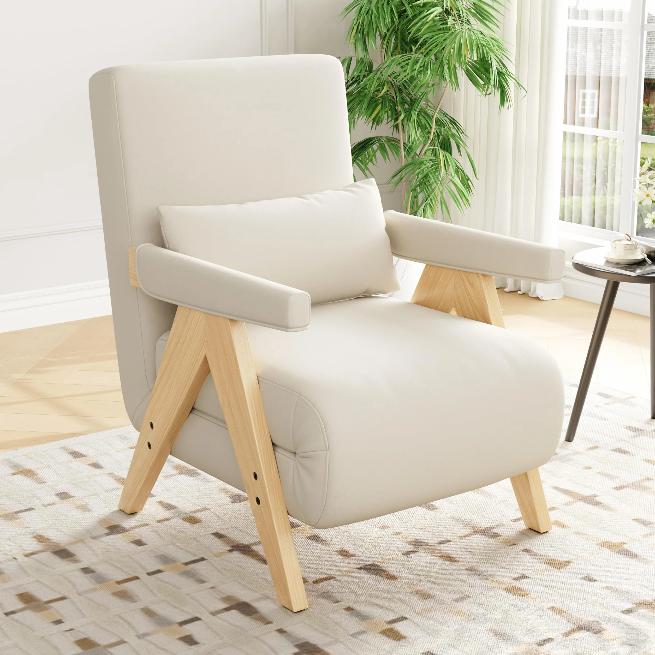 Sillón plegable acolchado 3 en 1 con función de sueño, sofá cama convertible, sillón lounge, cama individual, adecuado para salón, dormitorio, oficina, apartamento, etc. (beige)