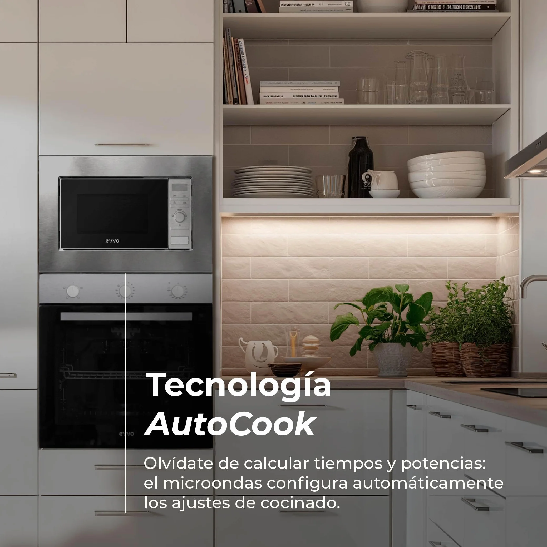 EVVO Microondas Integrable Mi30 Inox - 21 Litros, Horno Microondas Función Grill, Display Digital, Bloqueo Infantil y Temporizador de 60 Minutos, Negro