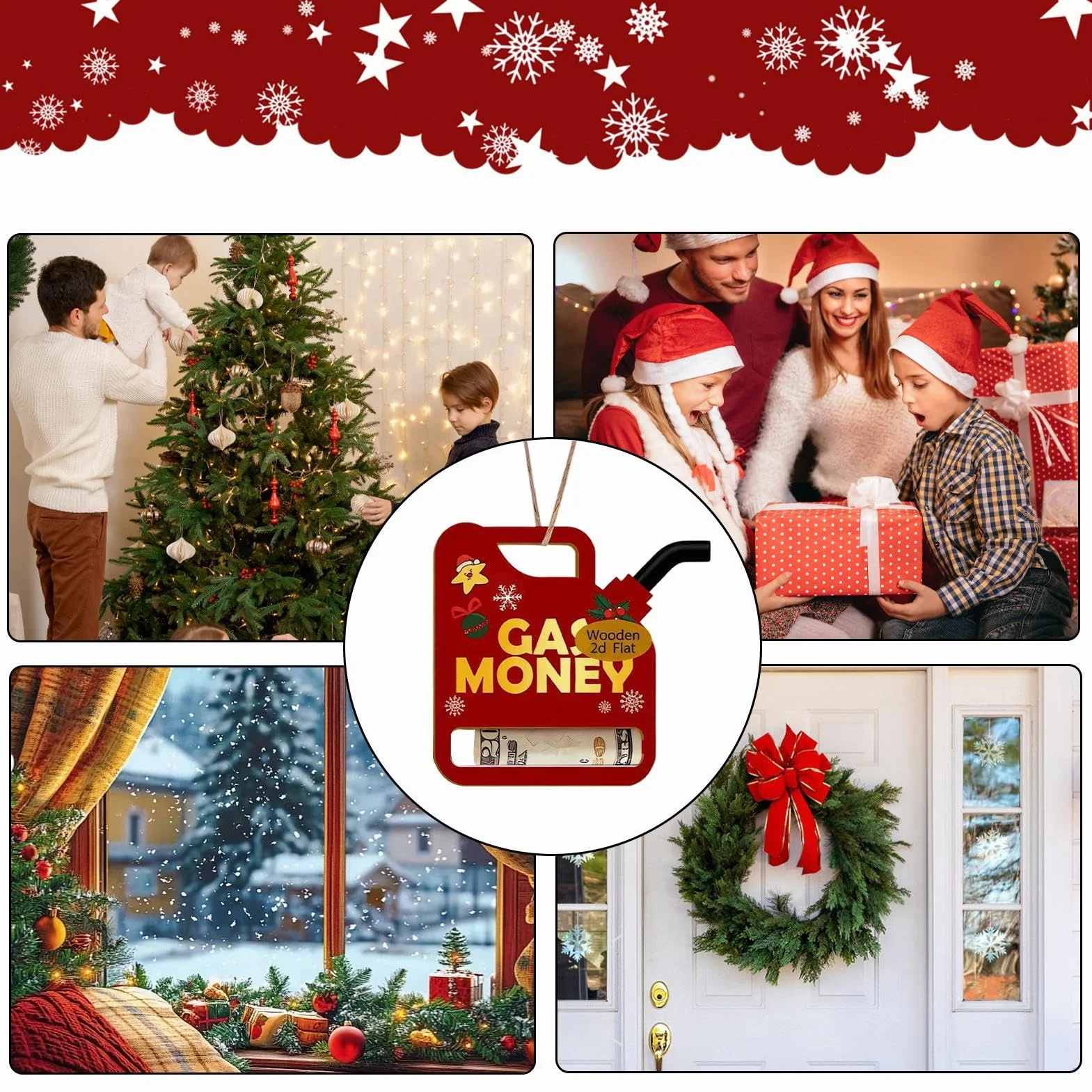 Sujetador De Efectivo Navideño,Clip De Almacenamiento De Madera 2D para Fiestas | Sobres De Efectivo Navideños - para Hombres Papel De Regalo Cumpleaños Vacaciones Moneda