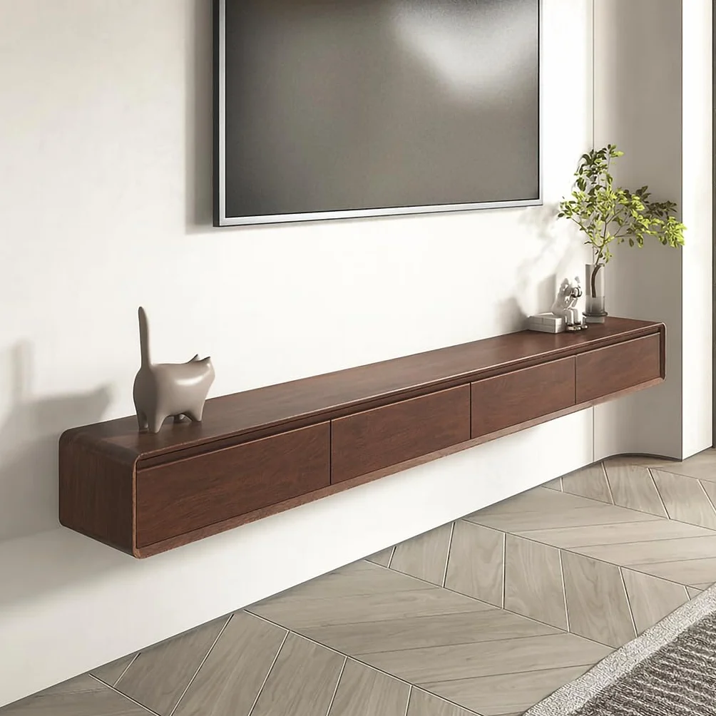 Mueble de TV de Madera Maciza,160–240CM Mueble de TV Flotante, Mueble Bajo de Pared para TV, Adecuado para el Salón y el Dormitorio Marrón160cm