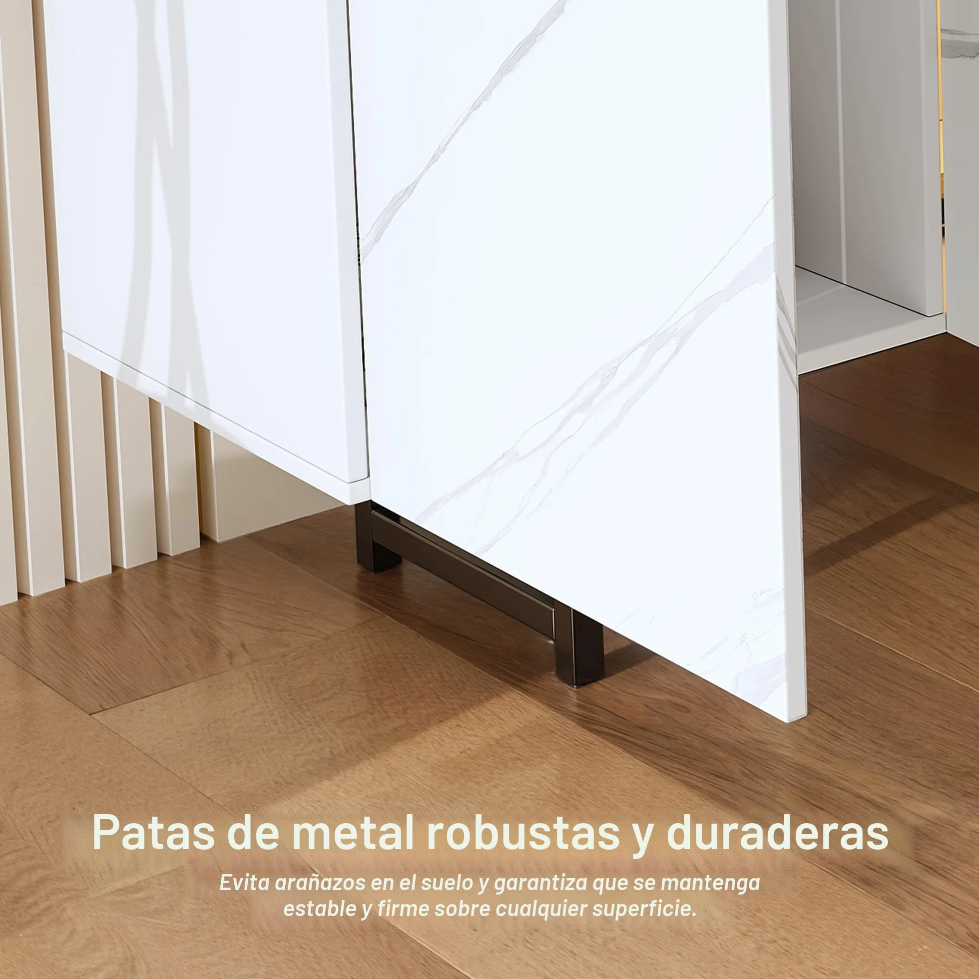 BRILVERDE Mueble de TV con iluminación LED de mármol blanco brillante, 220 cm, mueble bajo para TV con puerta, espacio de almacenamiento y aparadores, para salón (blanco, 220 cm)