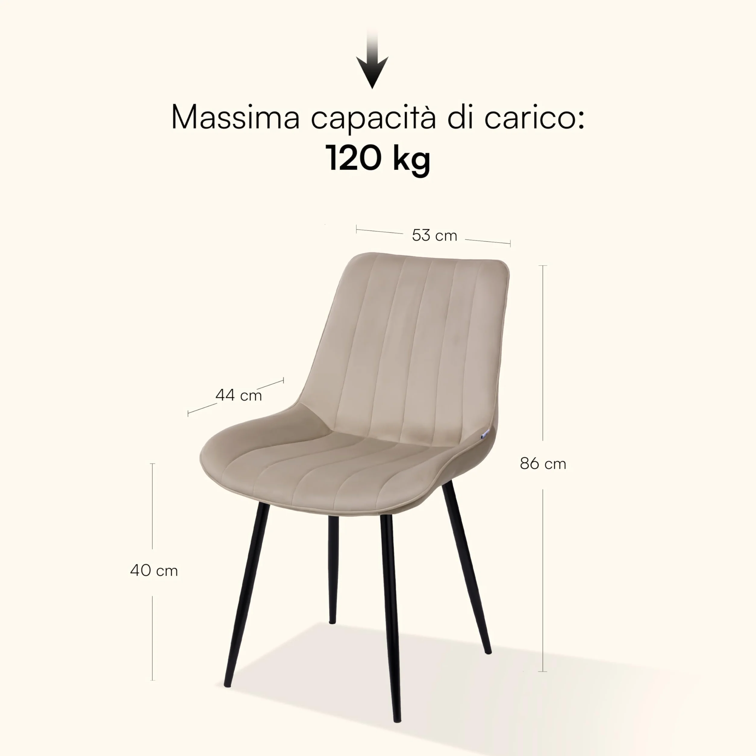 Baroni Home Juego de 4 sillas Modernas con Revestimiento de Terciopelo y Patas de Acero Negro, para salón, Dormitorio, Comedor, 53 x 86 x 44 cm, Beige