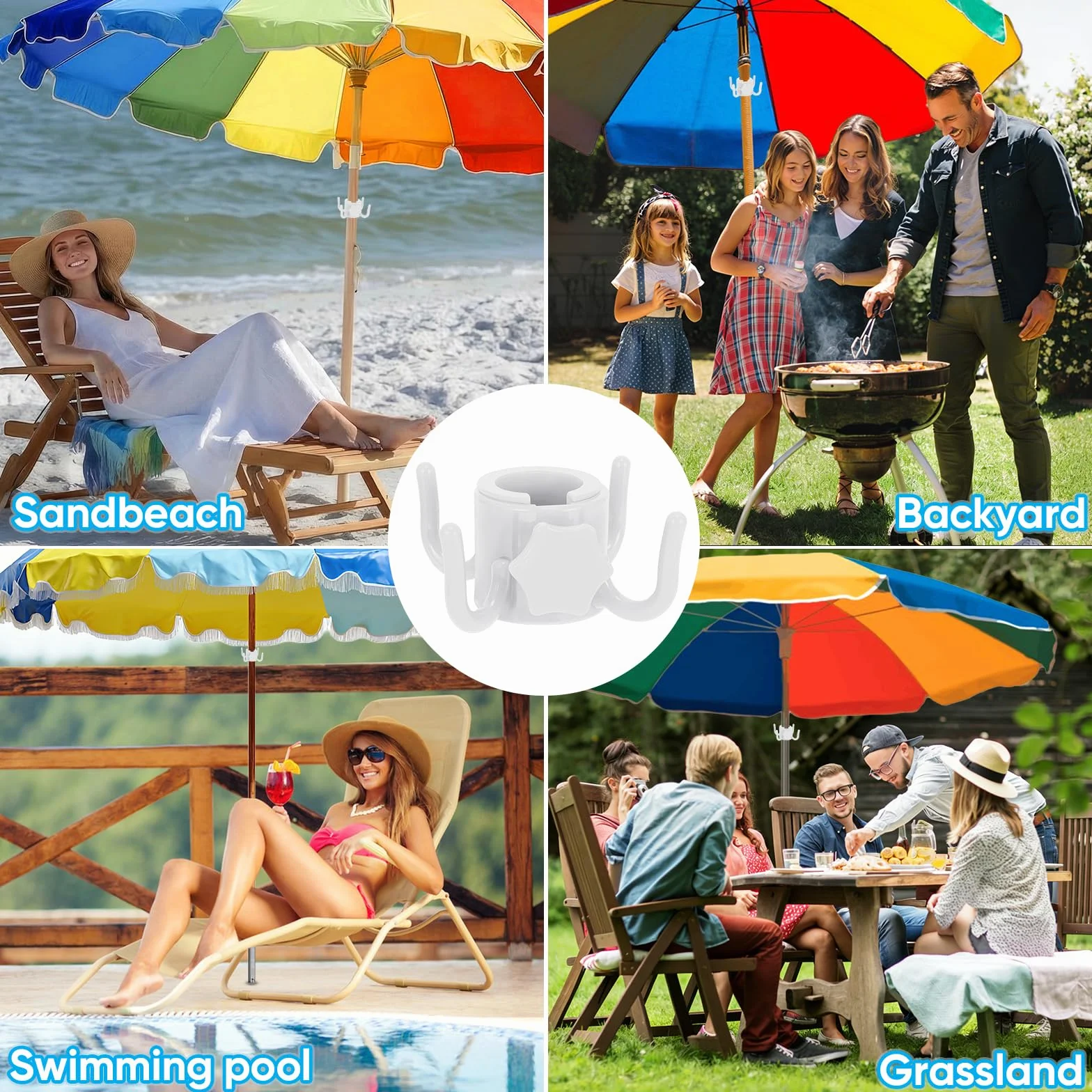 4 Puntas Gancho Para Colgar Sombrilla De Playa, Gancho Sombrilla Playa, Toallas, Ropa, Cámara, Gafas, Bolsos – Para Sombrillas De Sol Y Viaje, Blanco