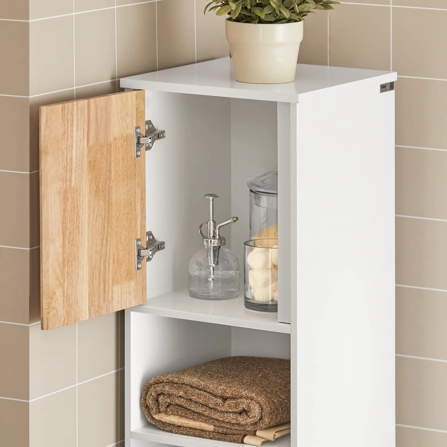 SoBuy Mueble Baño - Armario Baño Alto Cesta Plegable para Ropa Sucia, Mueble Columna Estrecho de Madera Resistente a la Humedad, Blanco, 31x170x32 cm, BZR74-W