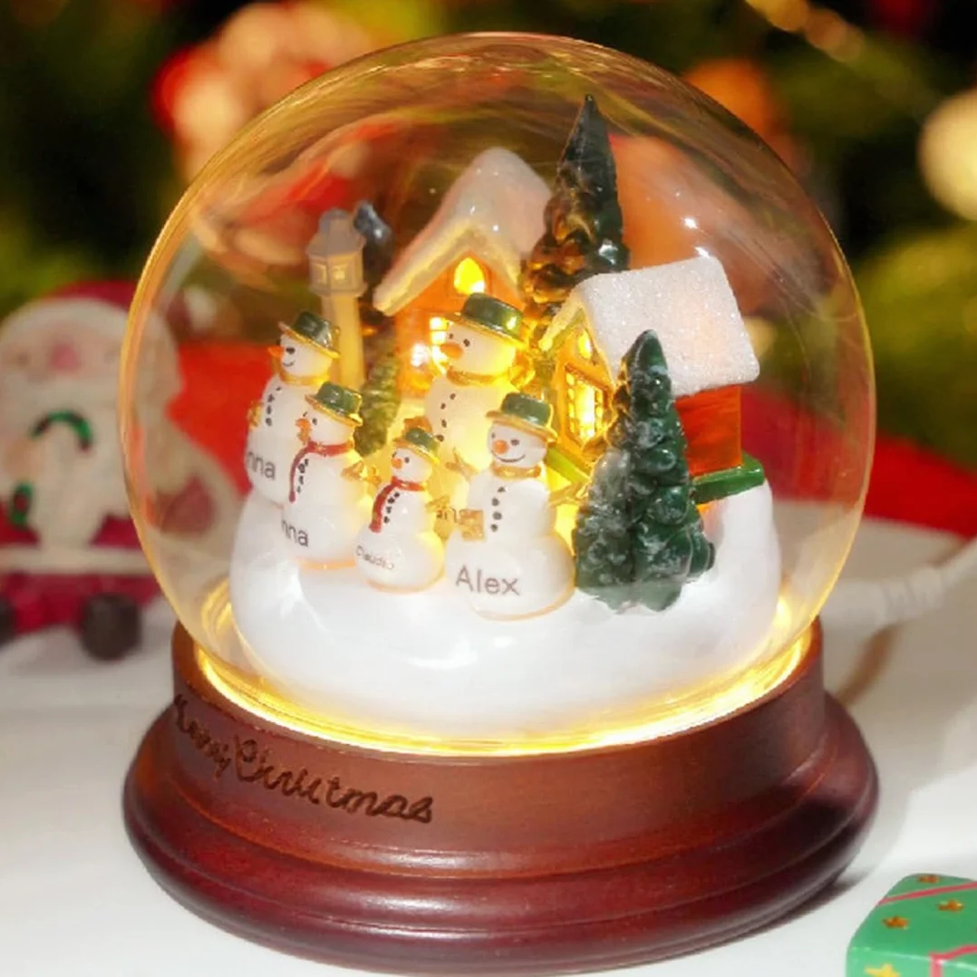 Bola De Nieve Cristal Navidad Nombre Personalizado con luz LED,Personalizable Muñecos Globos de Nieve Decoración del Hogar, Lámpara de Escritorio, Regalos para Niños Mamá y Papá (Luz de Noche)