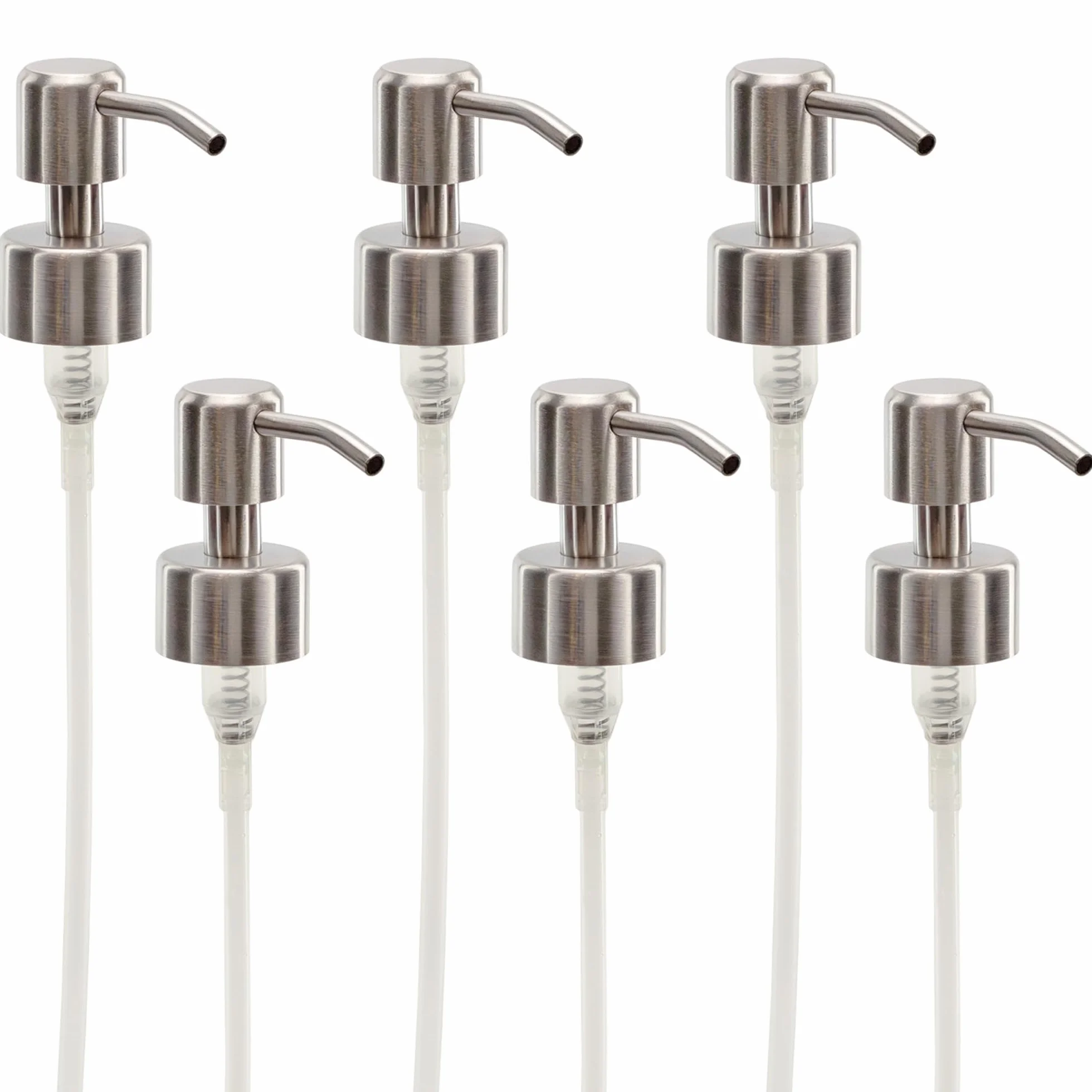 Acero inoxidable dispensador de bomba de recambio Tops (6 unidades); silver-colored Metal cepillado jabón/bomba de la loción bombas ajuste estándar 8oz/16oz Boston redonda botellas de cuello de 28/400