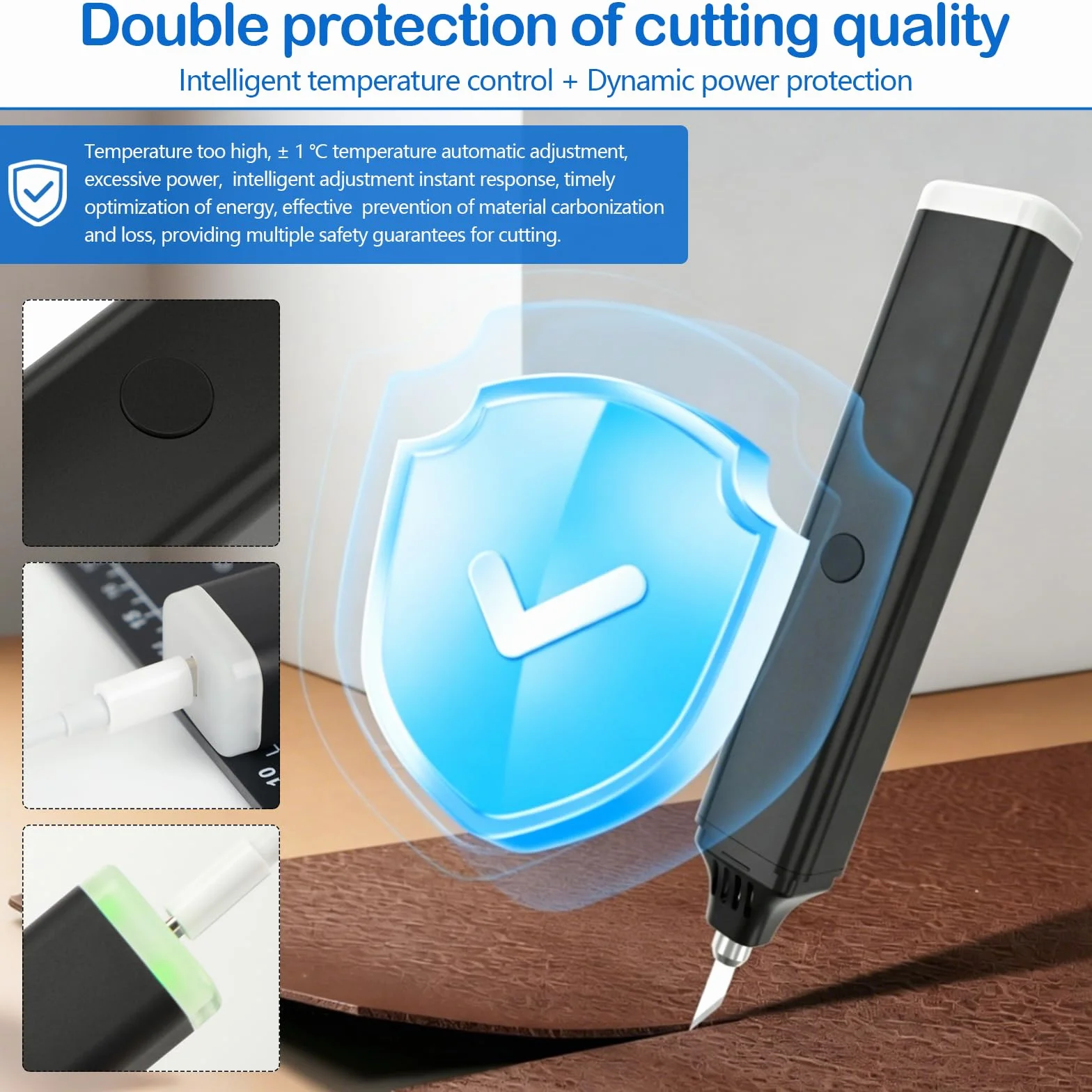 Cuchillo Cortador Ultrasónico, Cutter Profesional 2 en 1 con 70 Cuchillas Bolígrafo de Corte Ultrasónico de 45 W con Dos Niveles de Intensidad para Cortar Plástico Madera Resina y PVC