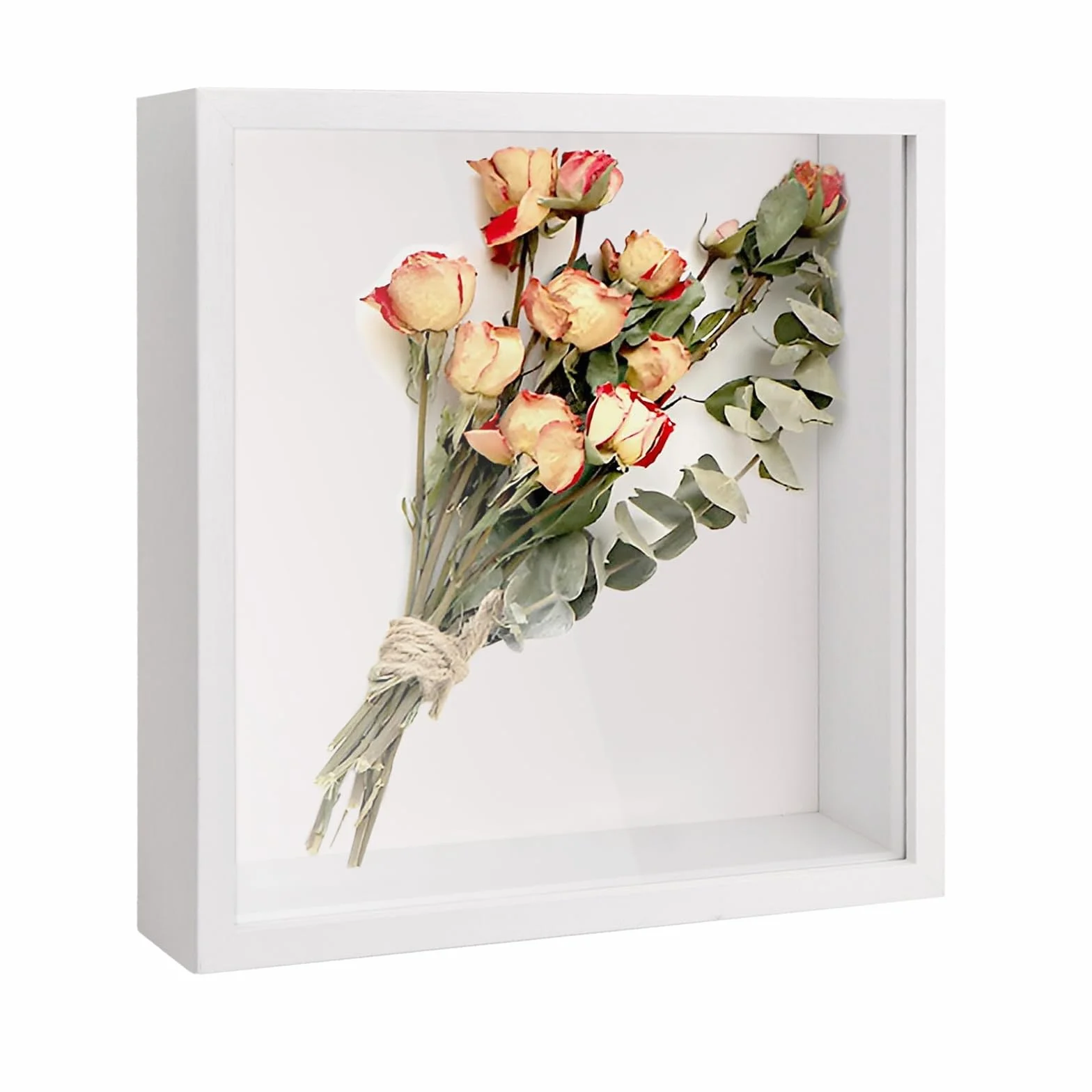 Marcos con Profundidad, Marco de Fotos de Caja de Sombra 3D para Mesa y Pared, Marcos para Cuadros 3D, Cuadro Vitrina para Medalla Recuerdo Flor Manualidades (27x27cm, Blanco)