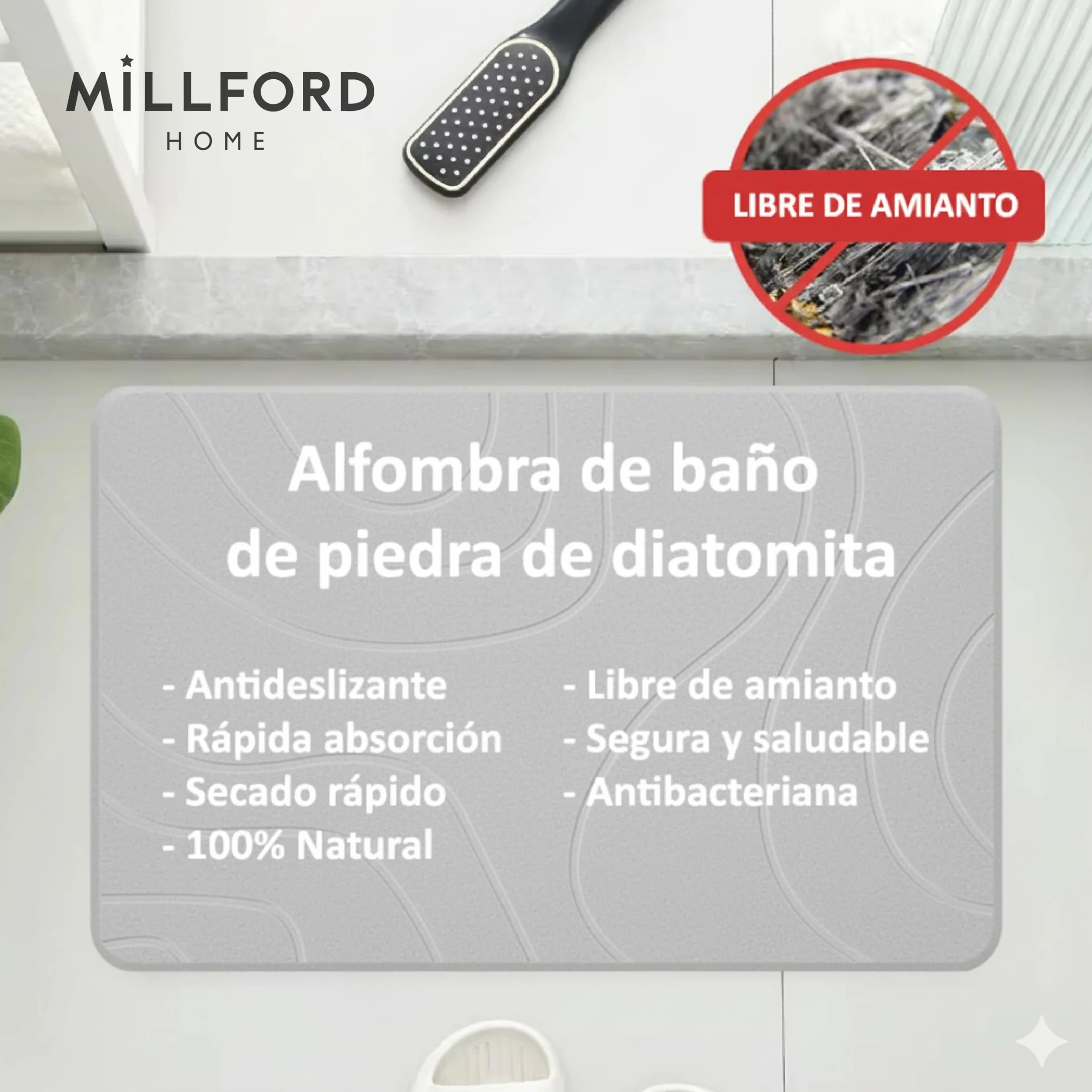 Alfombrilla de baño Antideslizante de Piedra diatomita Premium | Alfombra Absorbente de Ducha de Secado rápido, ecológica, antibacteriana