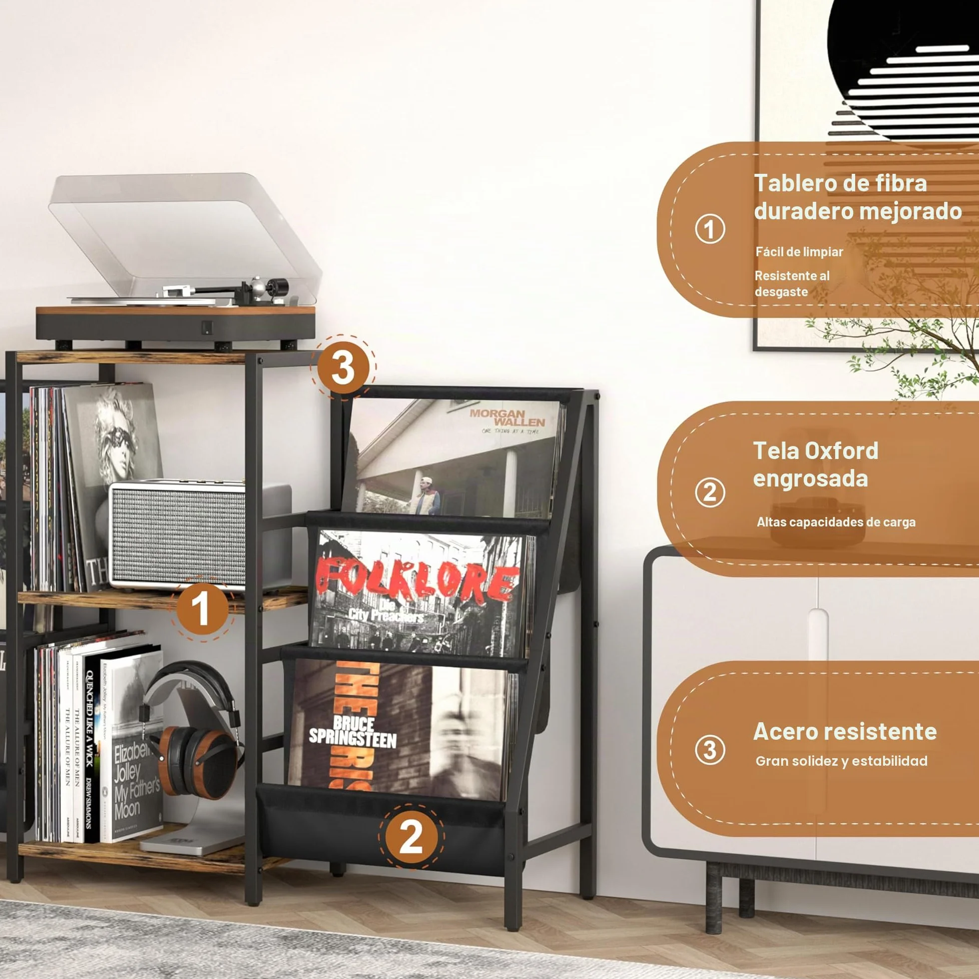 Bikoney Tocadiscos de Vinilo Stand, Mueble Tocadiscos con Almacenamiento de Vinilo hasta 280 Albumes, Giradiscos Estante Soporte Reproductor Vinilo de Almacenamiento de Vinilos Media Estéreo