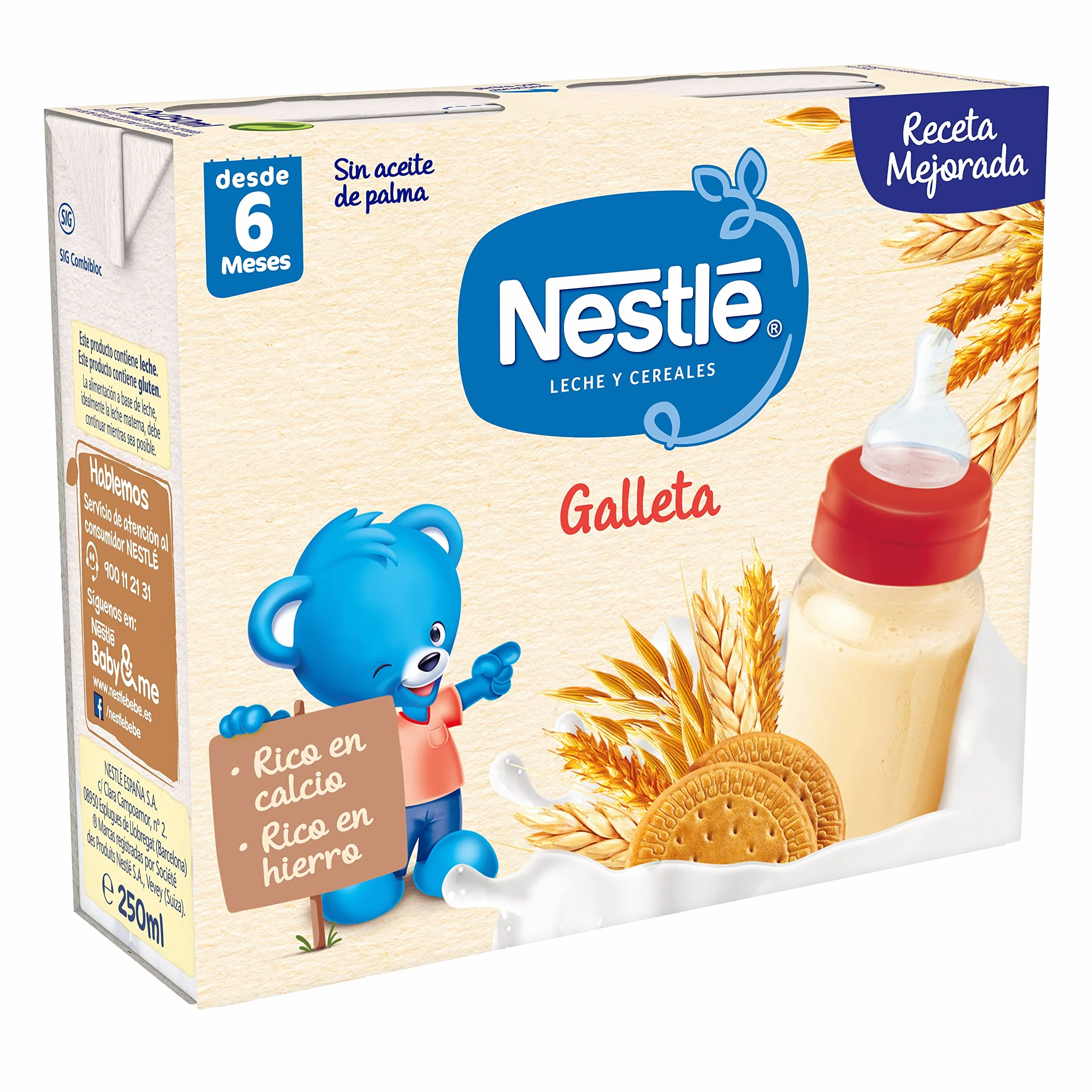 Nestlé Alimentos Infantiles base de cereales con leche de continuación, 250 ml (Paquete de 12)