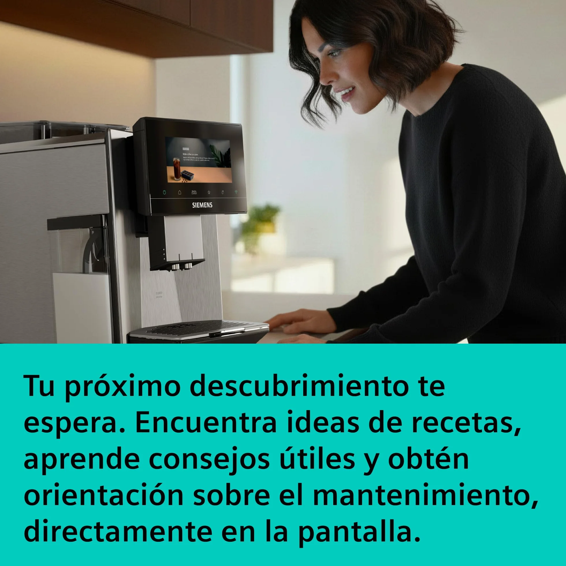 SIEMENS, cafetera superautomática, EQ900 iAroma, sabores personalizados, molienda precisa, pantalla grande para uso intuitivo, dos depósitos para granos diferentes, inox, TQ927E03