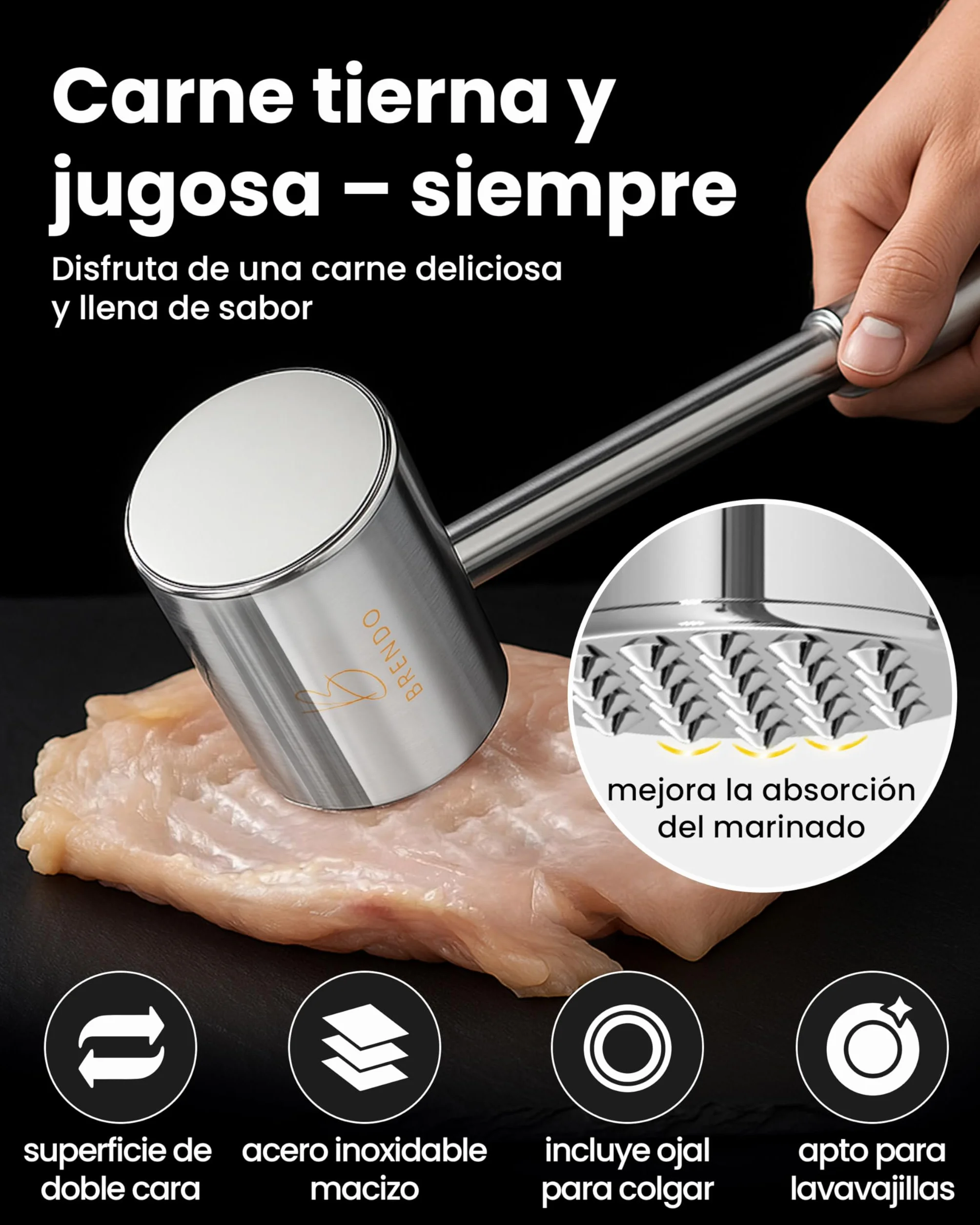 Mazo para filetes de acero inoxidable doble cara Brendo