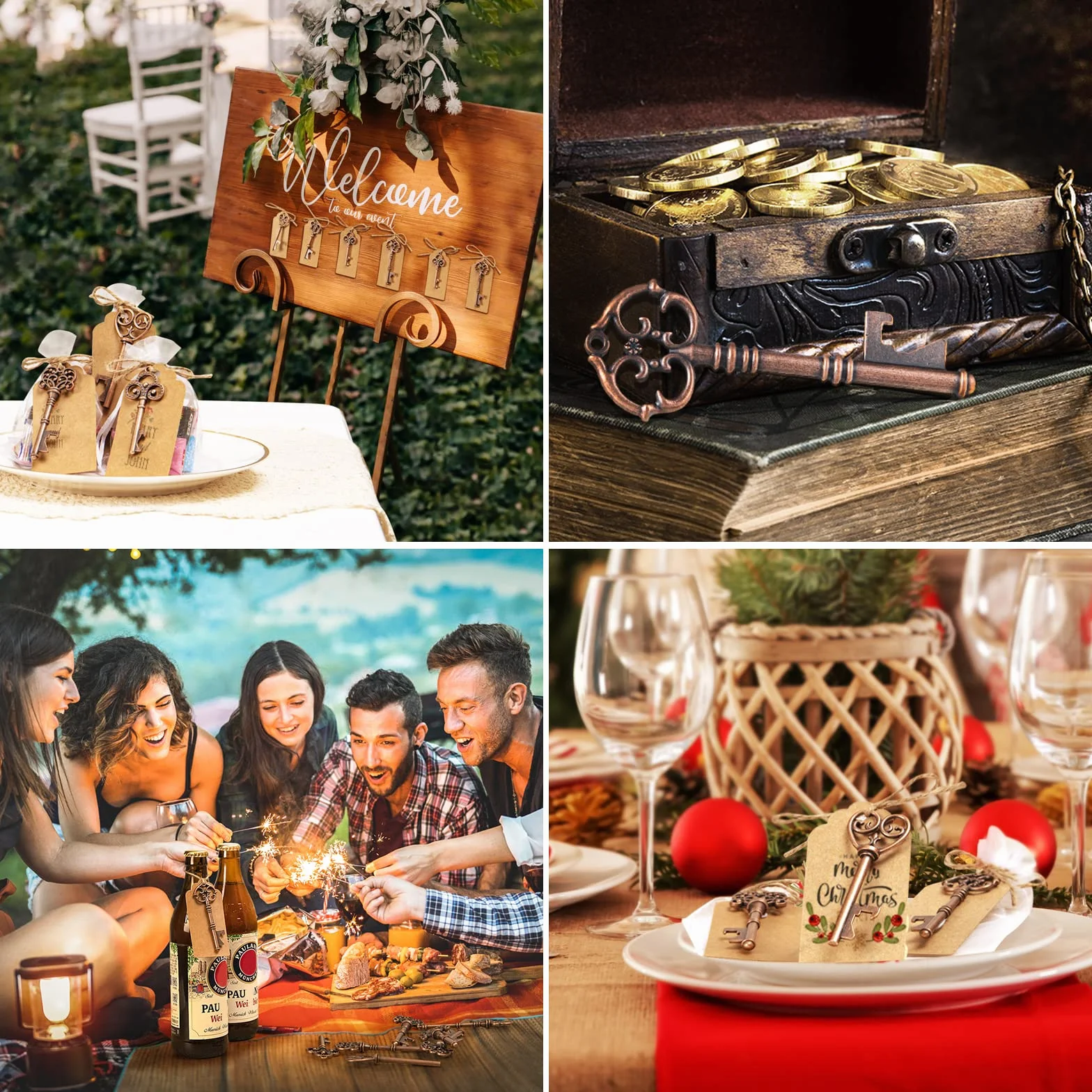 GoMaihe Clave Abrebotellas 50Pcs 5 Estilos Retro con Bolsa Transparente Etiqueta Regalo Decoración Mesa Boda