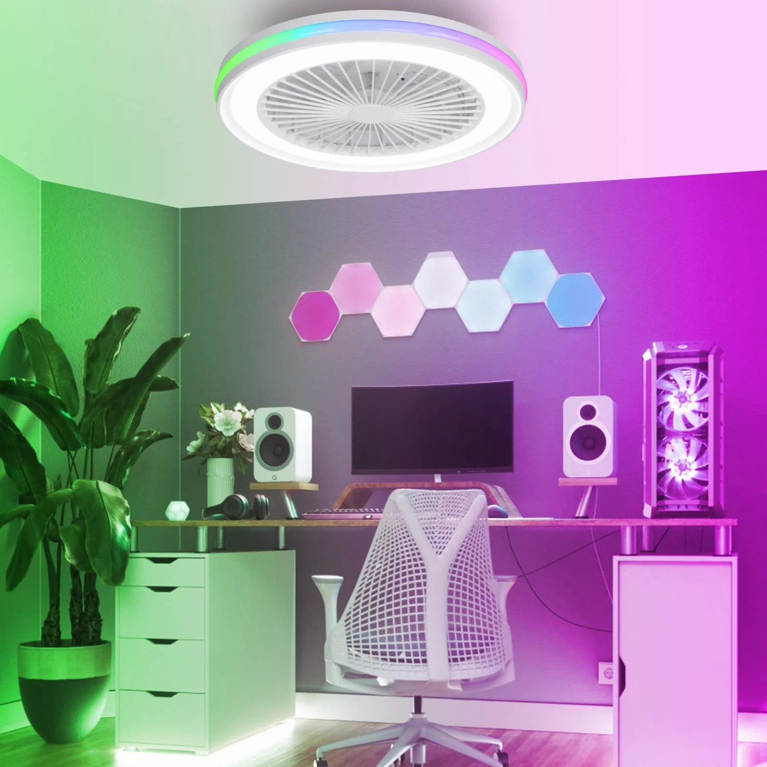activeallbrite Ventilador de Techo con luz，Motor DC 20W LED 40W, RGB 3000K-6500K ，Velocidad del Viento ajustable con Control Remoto, Adecuado Para 10㎡-13㎡ Cocina, Sala de estar, Dormitorio，Ø47CM