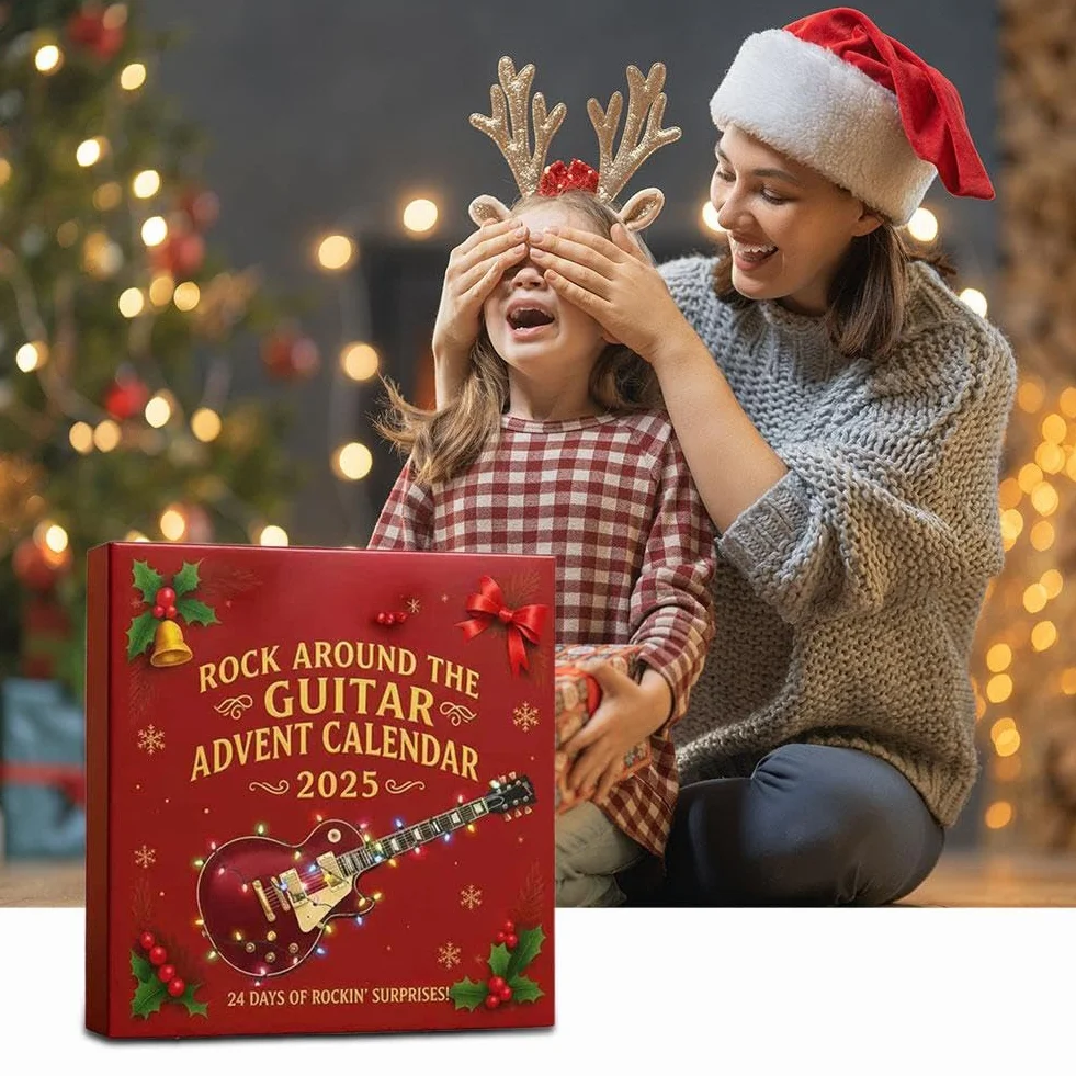 Calendario de Adviento 2025 Guitarra Rock – 24 Mini Adornos de Guitarra Eléctrica Acrílica 2D