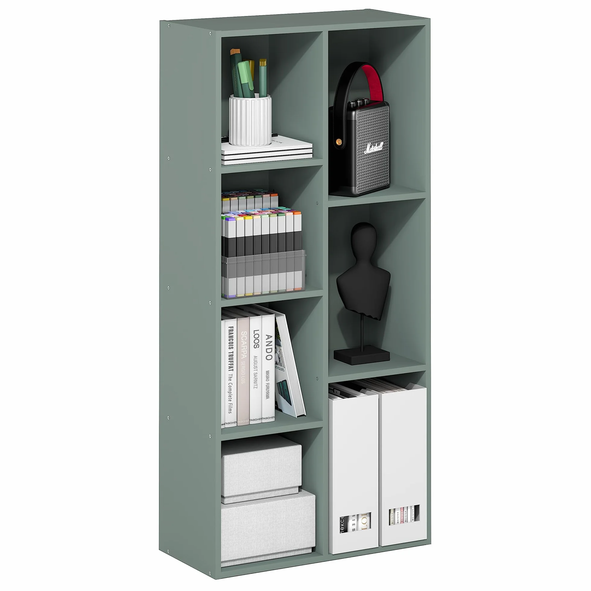 Furinno Luder Estantería De 7 Cubos 9,4x19,5x41,7 para Salón Dormitorio Oficina Verde Salvia