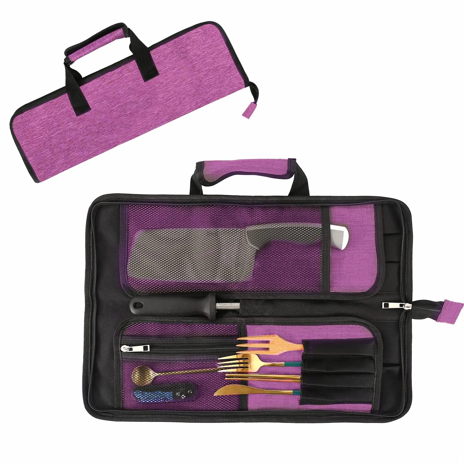 Qchengsan Bolsa Enrollable para Cuchillos de Chef Oxford, 13 Ranuras, Portátil