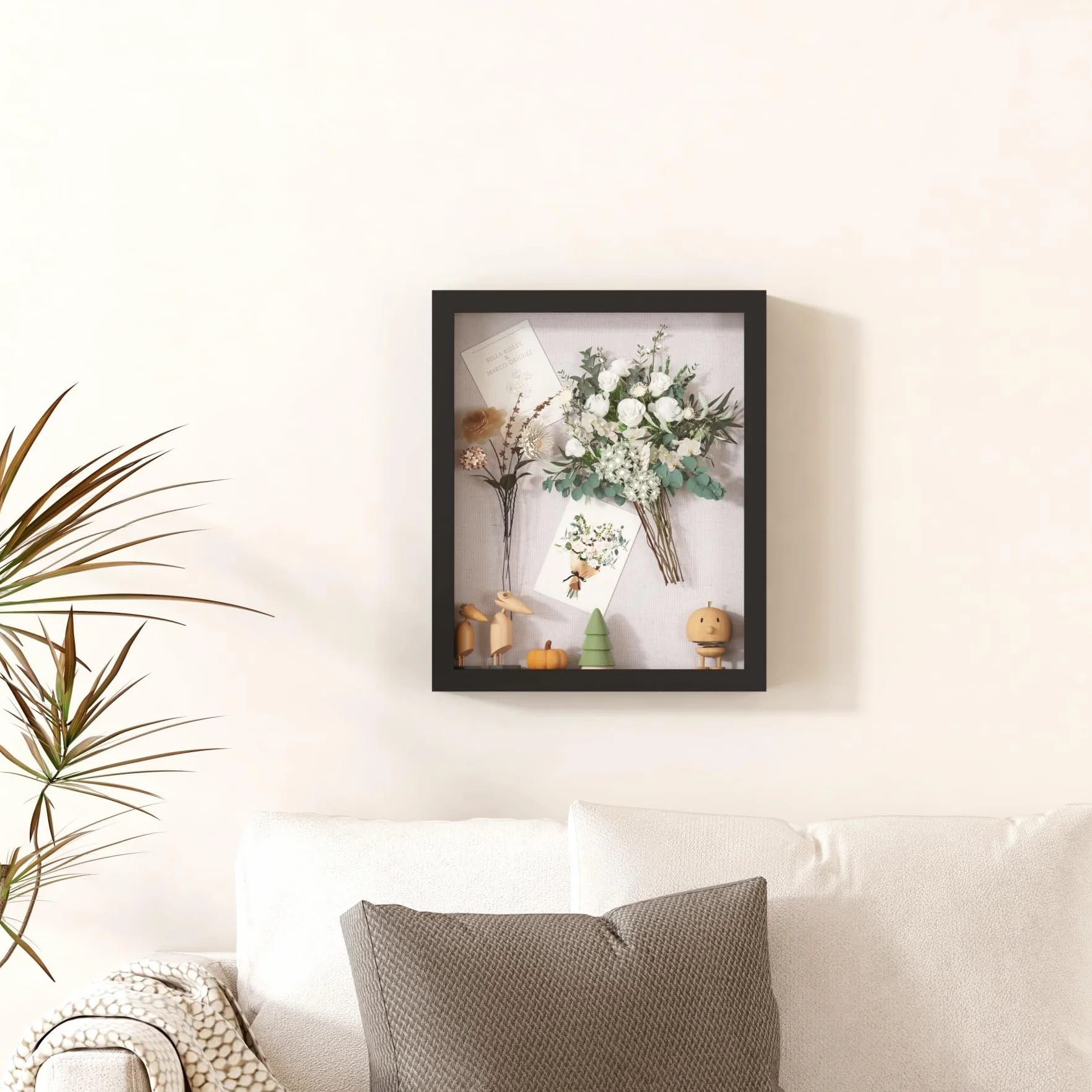 Muzilife Marco de fotos de 8.5 x 11 pulgadas con tablero de lino, marco profundo de madera con cubierta de vidrio, listo para colgar, premios, medallas, boletos, recuerdos de boda, flores y fotos