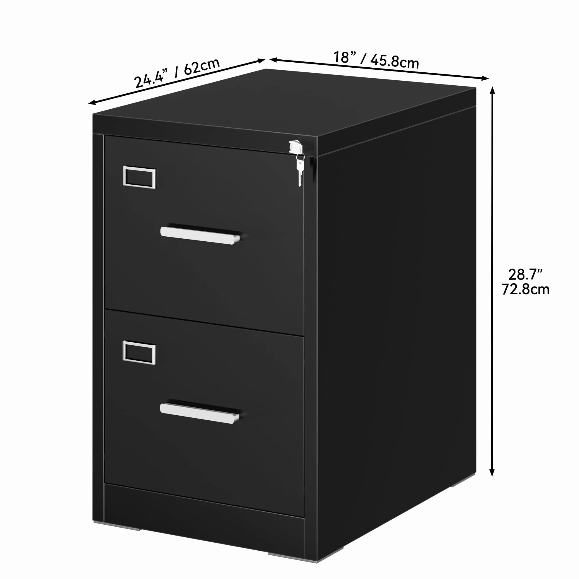 YITAHOME Archivador con cerradura con 2 cajones, archivadores de metal con tarjeta cue para A4, legal, carta, armario de oficina, armario de metal para oficina en casa, archivador colgante, negro, 62