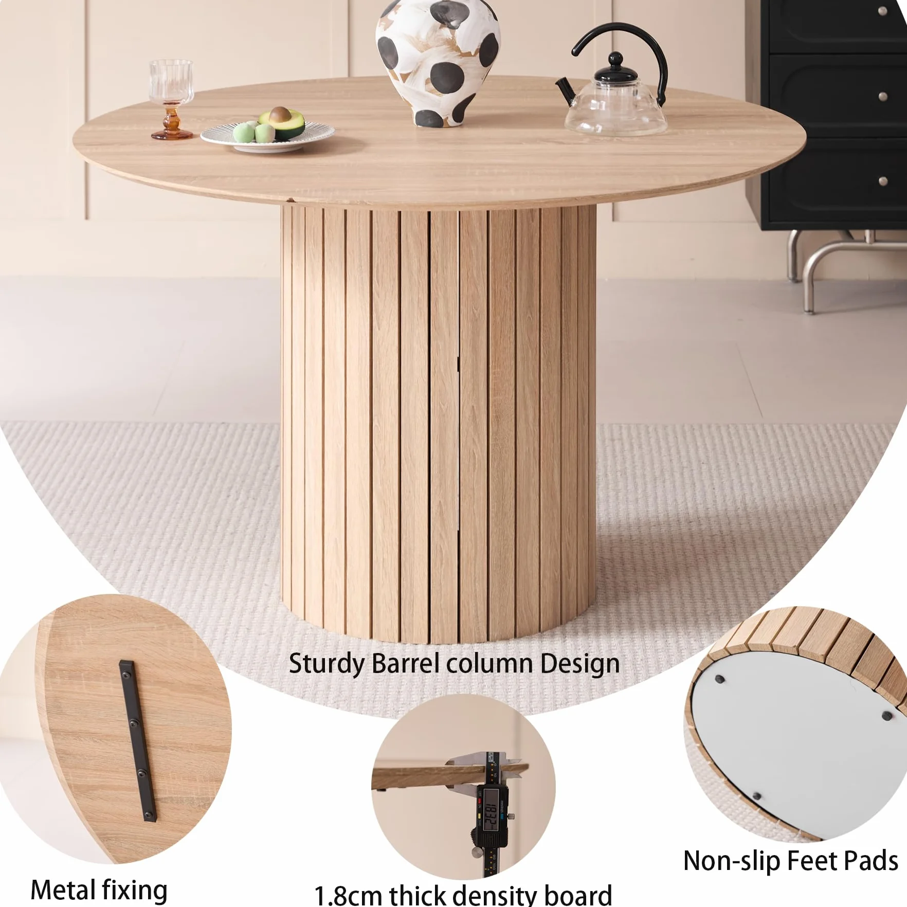 GrandCA HOME Mesa de Comedor Redonda, Mesa de Cocina Moderna de 120 cm, Mesa de Comedor con Base Redonda de Madera, Escritorio Grande de MDF para 4-6 Personas, Marrón Claro