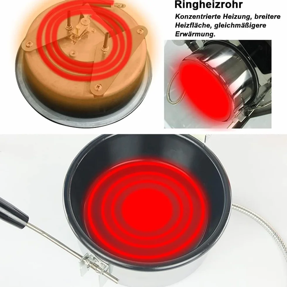 Máquina de Palomitas de Aire Caliente con Accesorios, Olla 230g, Sartén Antiadherente Anti-quemaduras, 3 Fori-15 mm