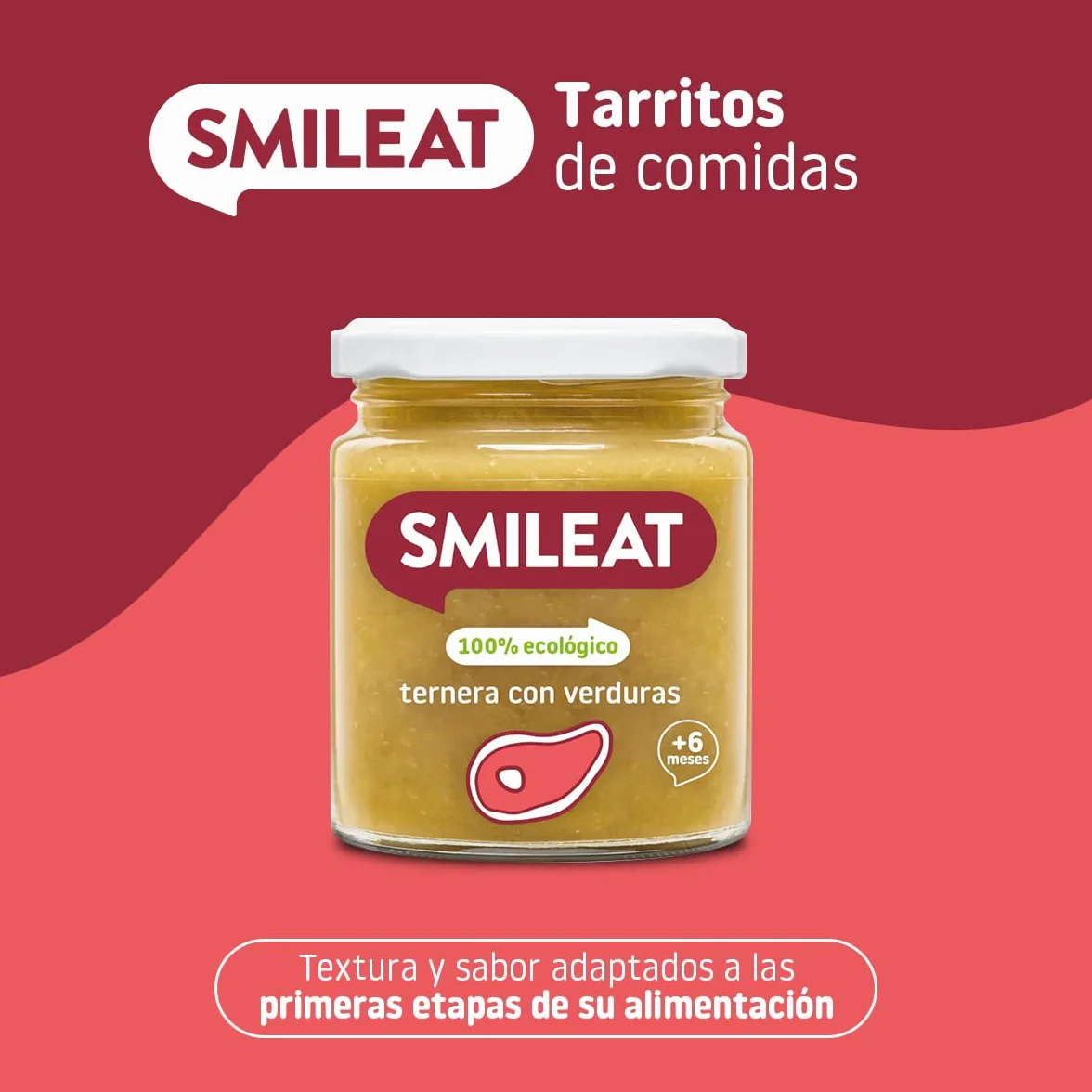 Smileat Tarrito Ecológico Ternera con Verduras 230 g para Bebés desde 6 Meses sin Gluten